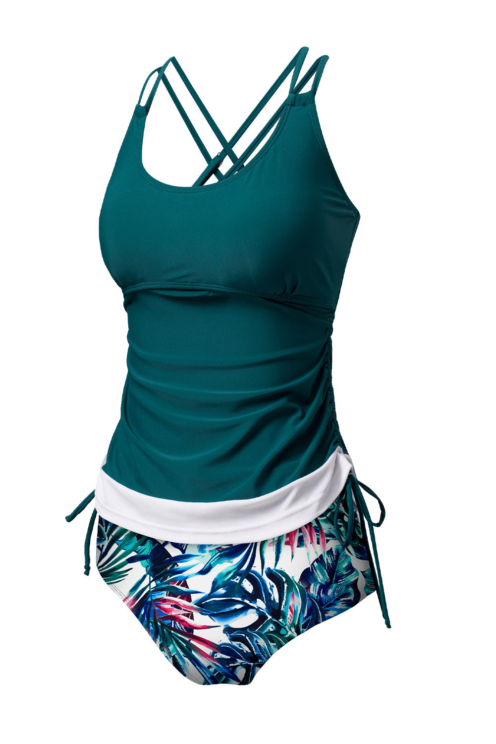 Sea Green Drawstring Tummy Control 2pcs Tankini Set - Bikini Sets