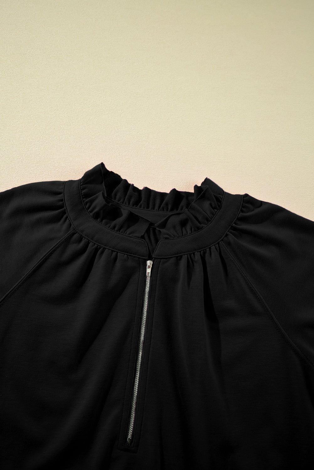 Sea Green Half Zip Puff Sleeve Top and Ruffle Shorts Set - MAD RUFFI