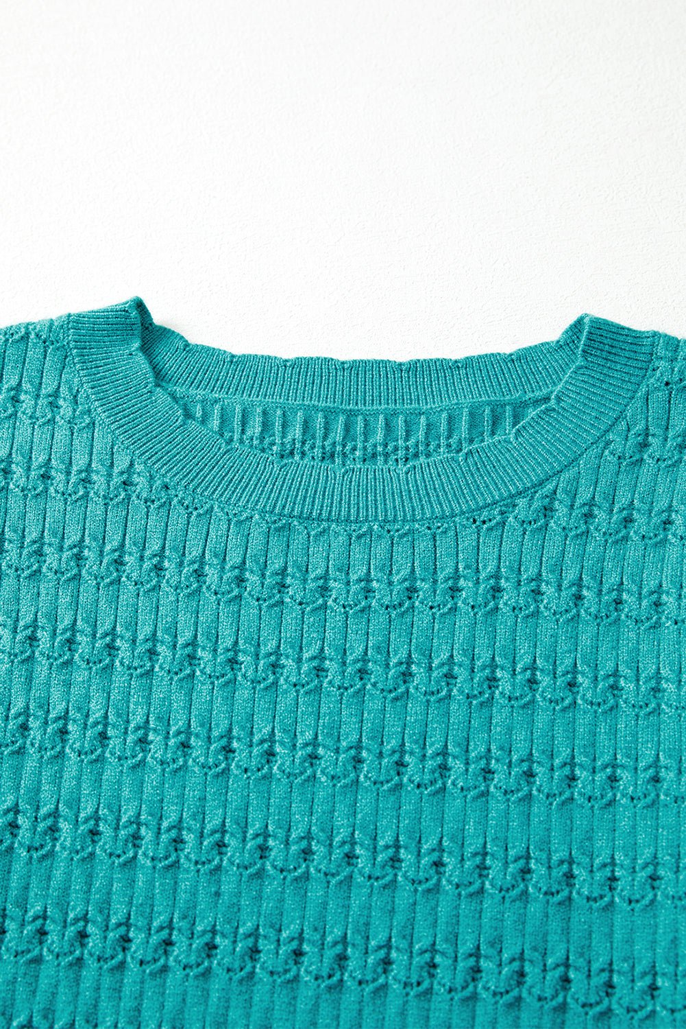 Sea Green Trendy Pattern Knit Ribbed Cuffs Crew Neck Sweater - MAD RUFFI