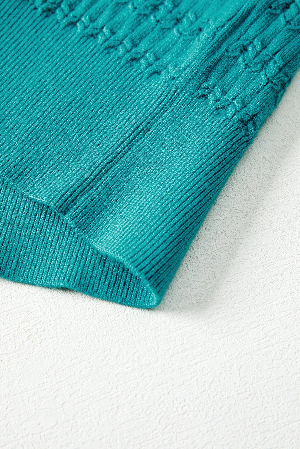 Sea Green Trendy Pattern Knit Ribbed Cuffs Crew Neck Sweater - MAD RUFFI