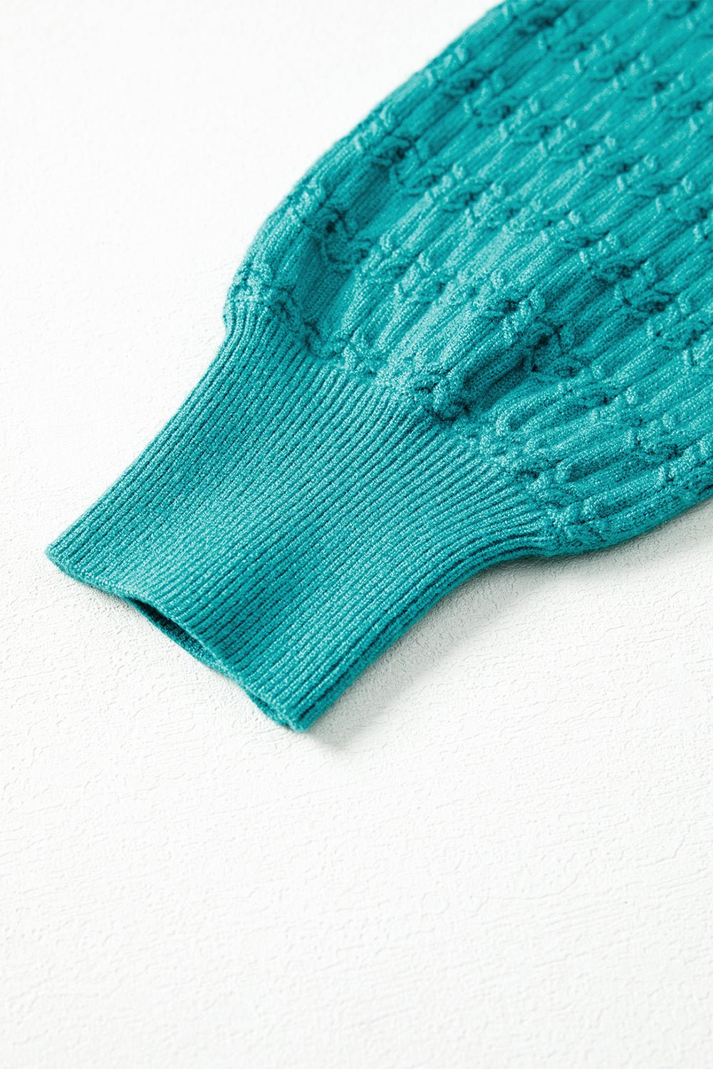 Sea Green Trendy Pattern Knit Ribbed Cuffs Crew Neck Sweater - MAD RUFFI