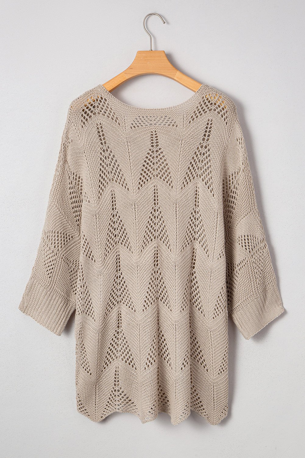Seagrass Hollow Out Knit 3/4 Sleeve Loose Sweater - MAD RUFFI