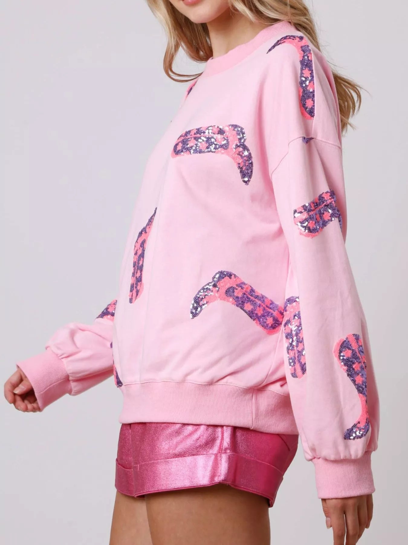 Sequin Boot Crewneck Sweatshirt - MAD RUFFI
