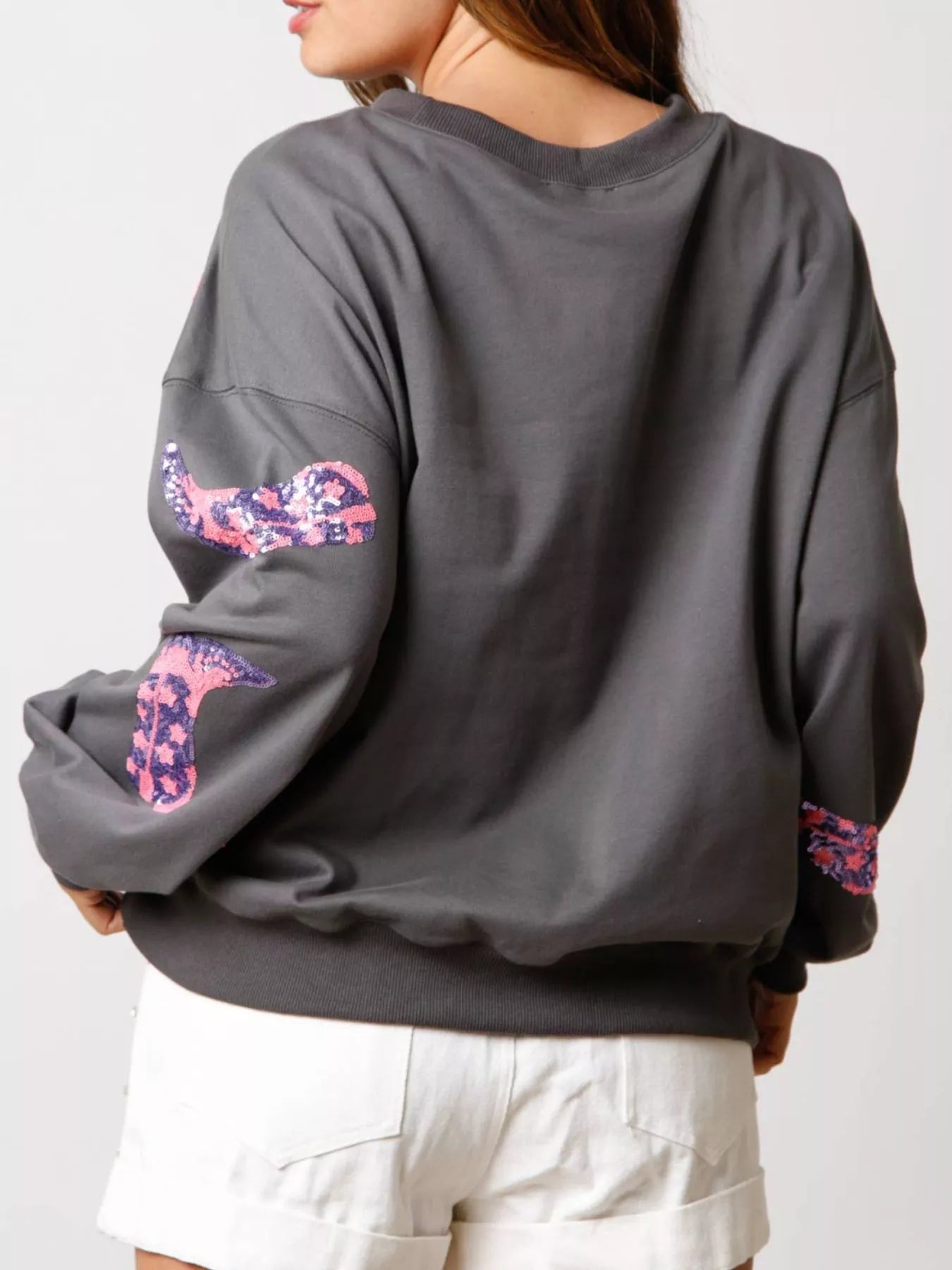 Sequin Boot Crewneck Sweatshirt - MAD RUFFI