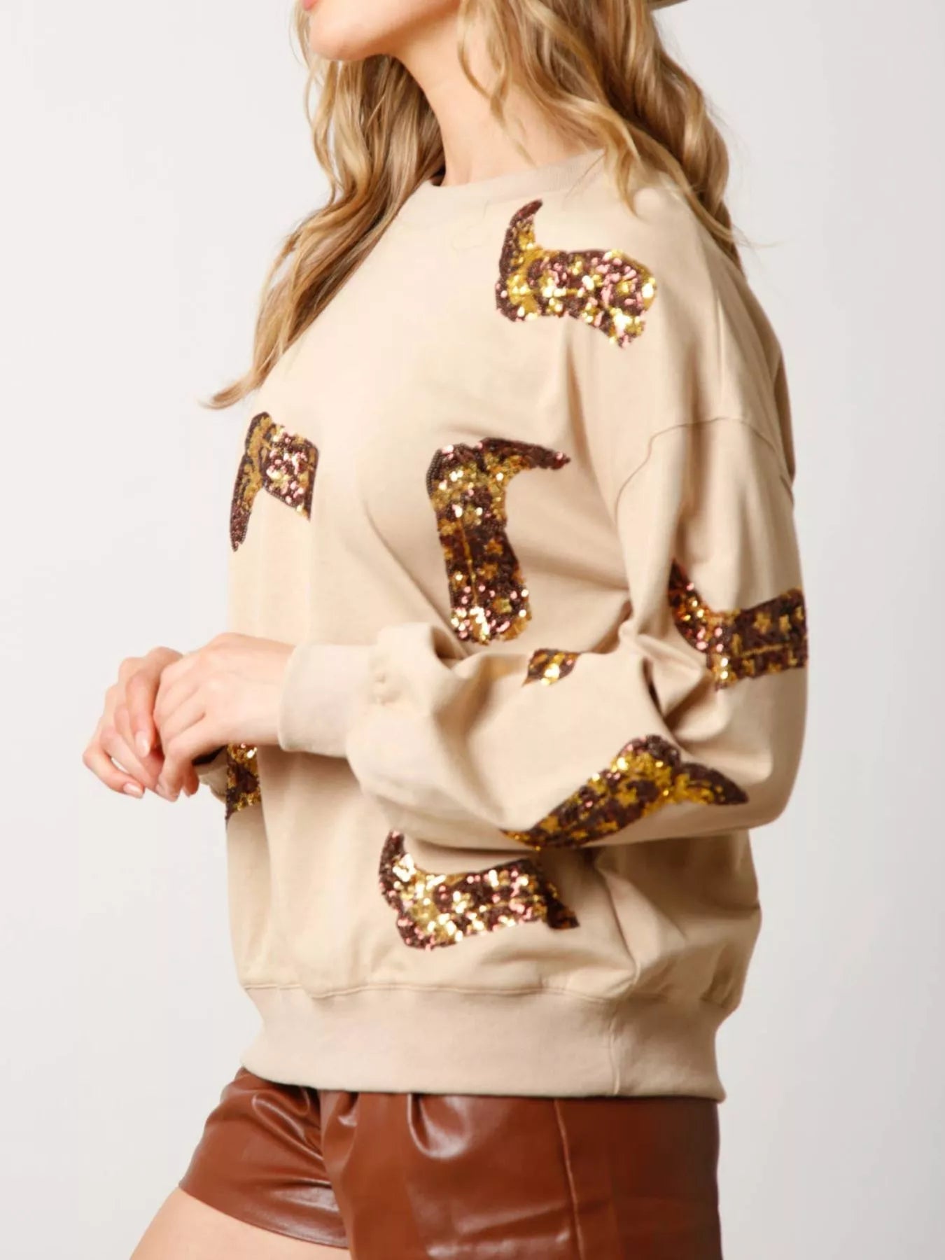Sequin Boot Crewneck Sweatshirt - MAD RUFFI