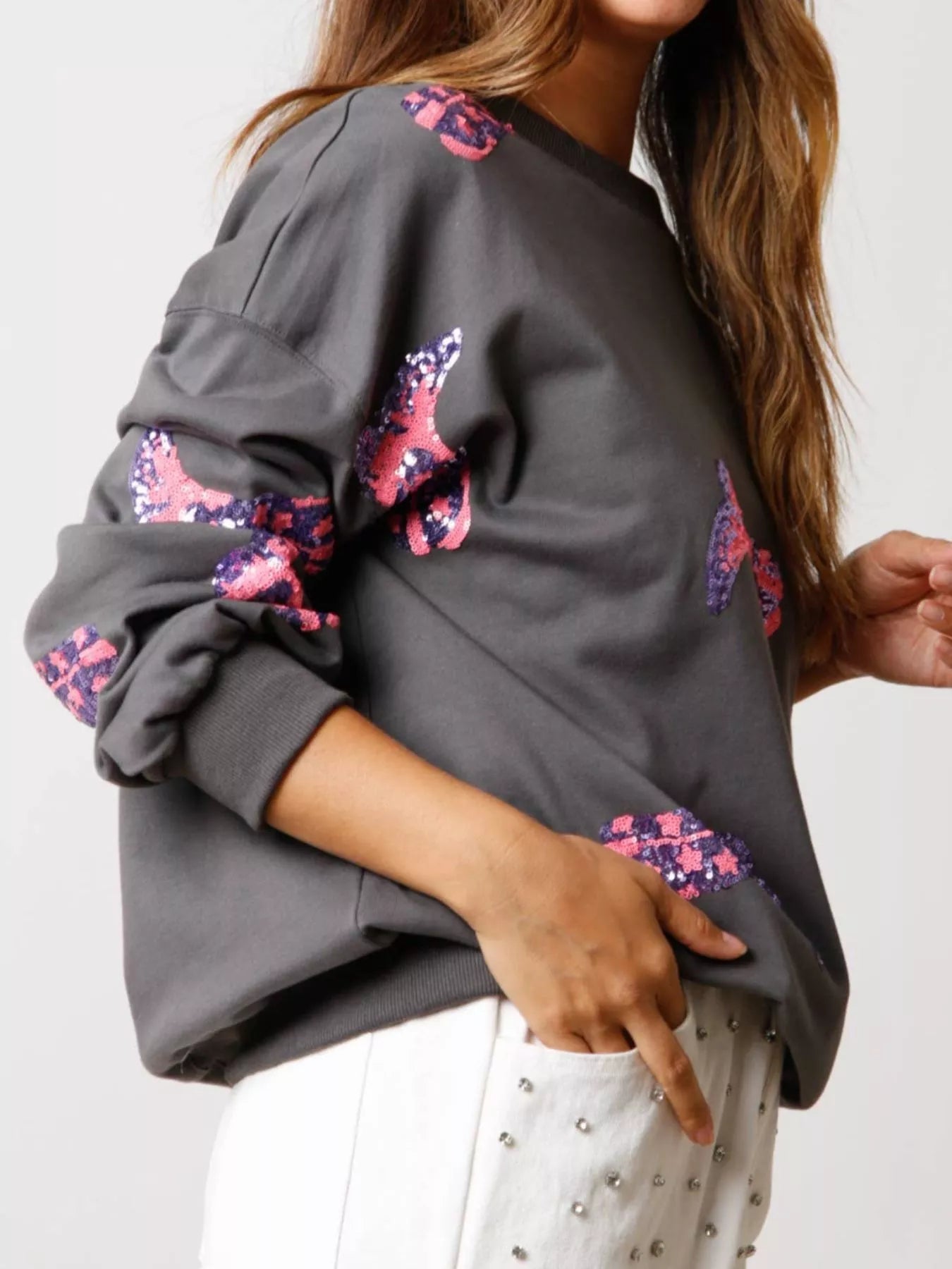 Sequin Boot Crewneck Sweatshirt - MAD RUFFI