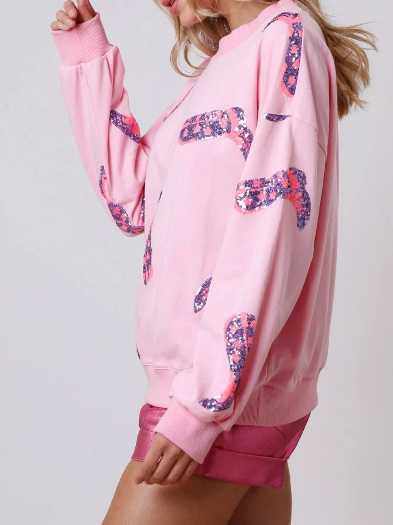 Sequin Boot Crewneck Sweatshirt - MAD RUFFI