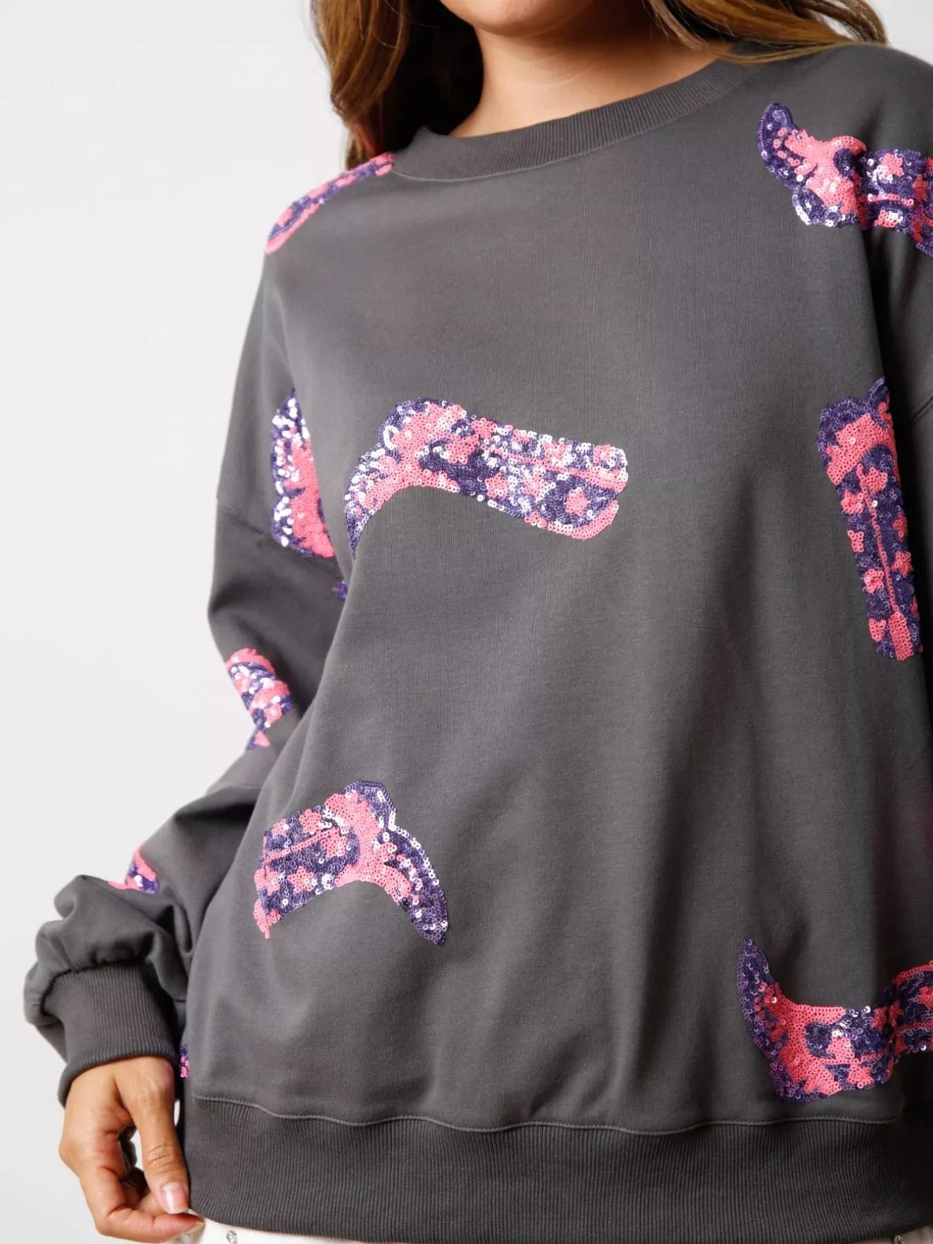 Sequin Boot Crewneck Sweatshirt - MAD RUFFI