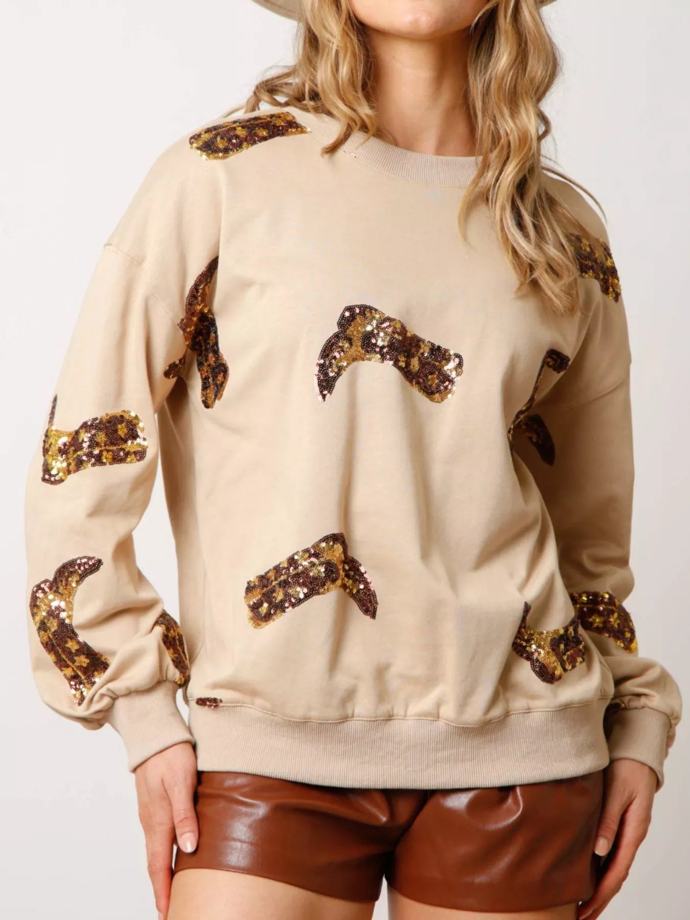 Sequin Boot Crewneck Sweatshirt - MAD RUFFI