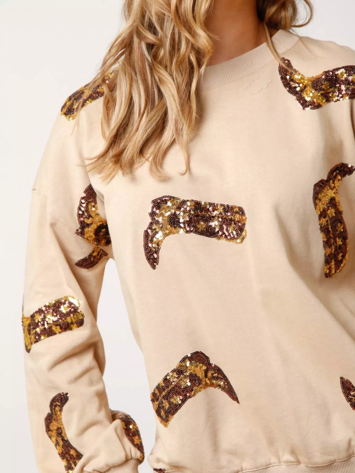 Sequin Boot Crewneck Sweatshirt - MAD RUFFI