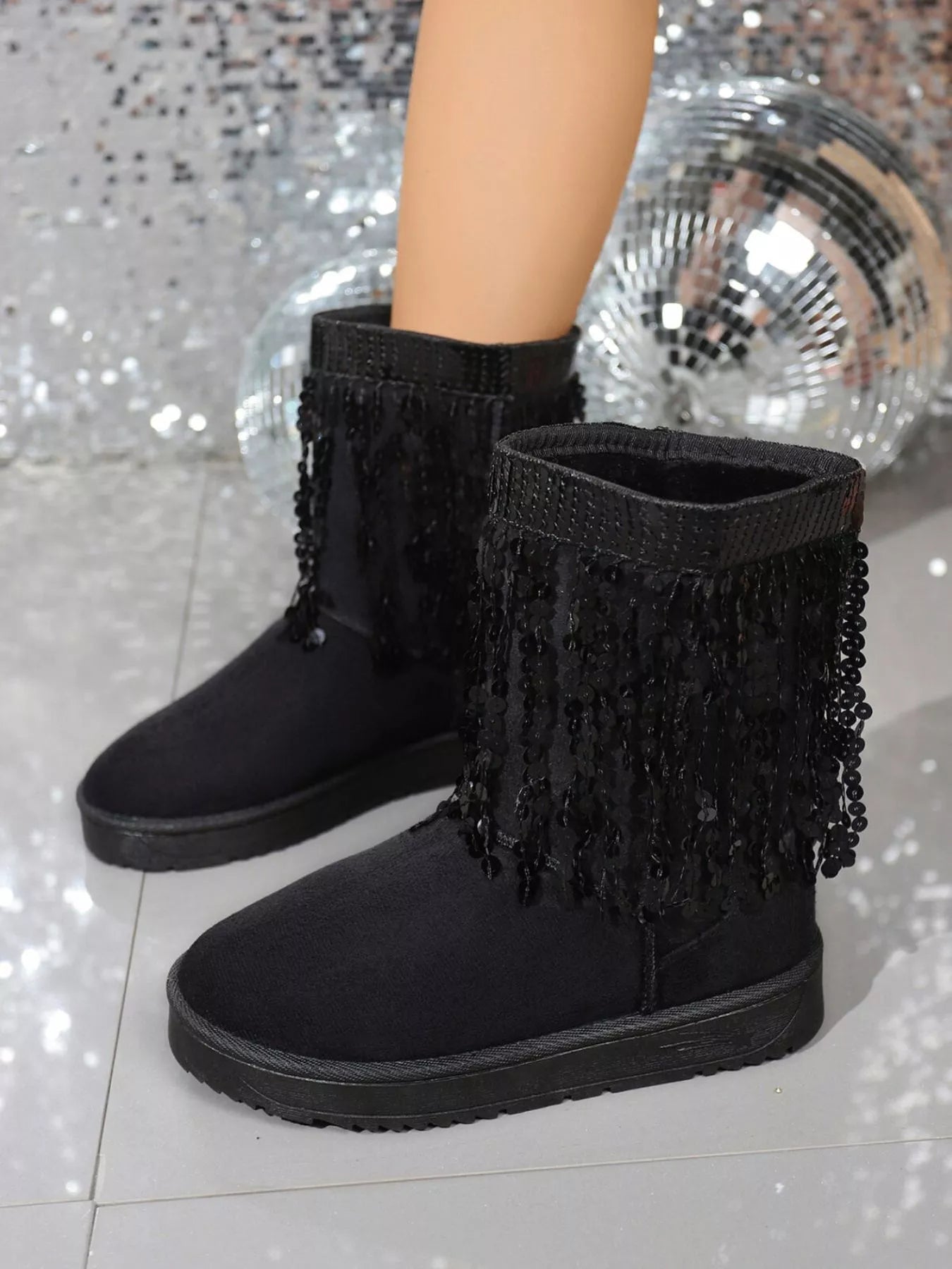 Sequin Fringe Suede Winter Boots - MAD RUFFI