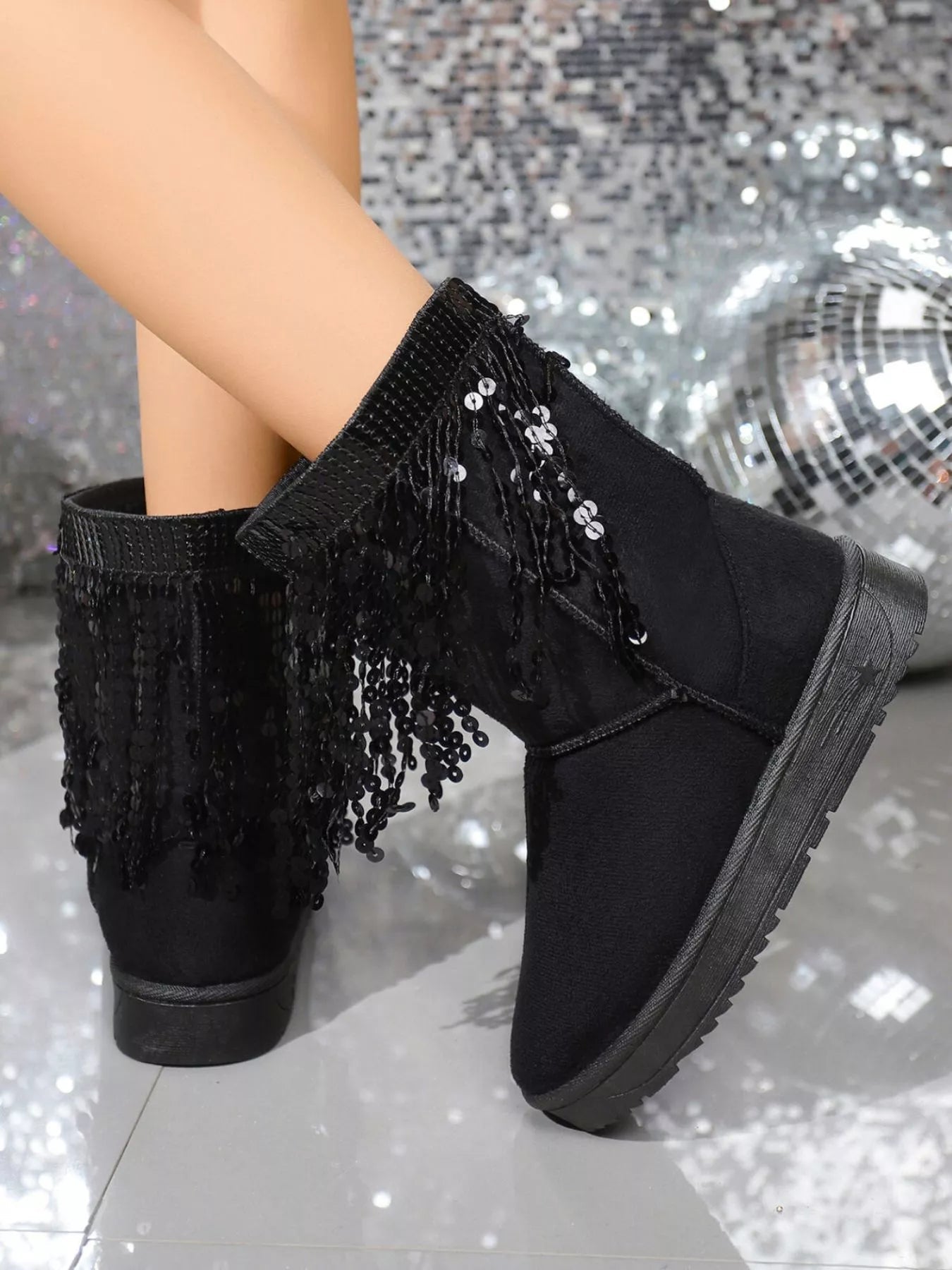 Sequin Fringe Suede Winter Boots - MAD RUFFI