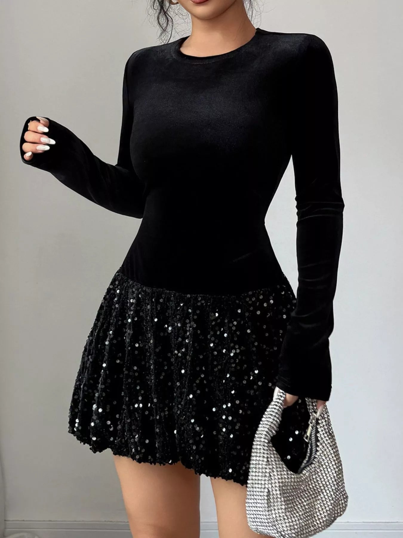 Sequin Long Sleeve Mini Dress - MAD RUFFI