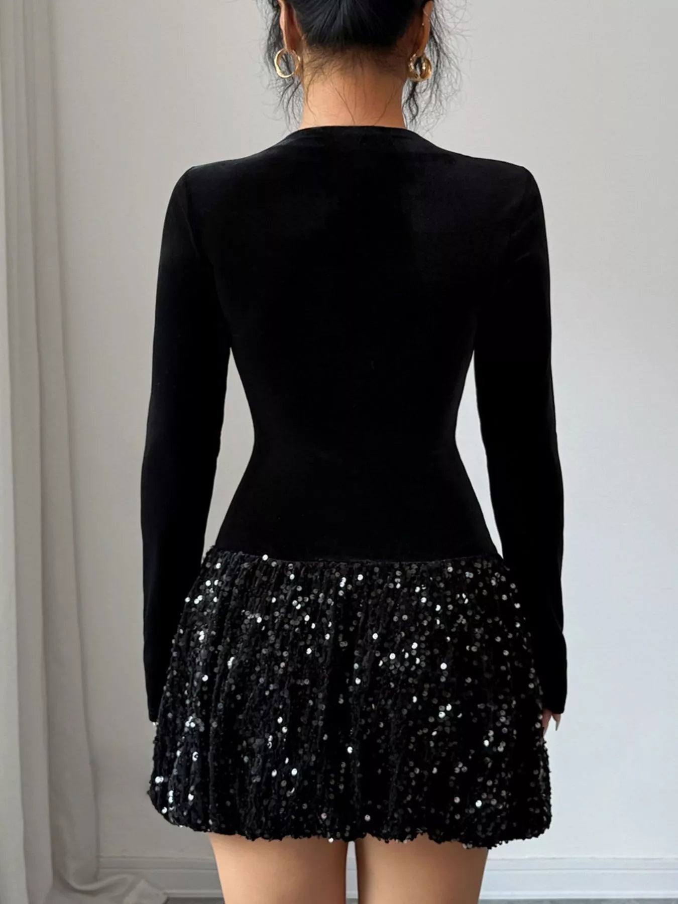 Sequin Long Sleeve Mini Dress - MAD RUFFI