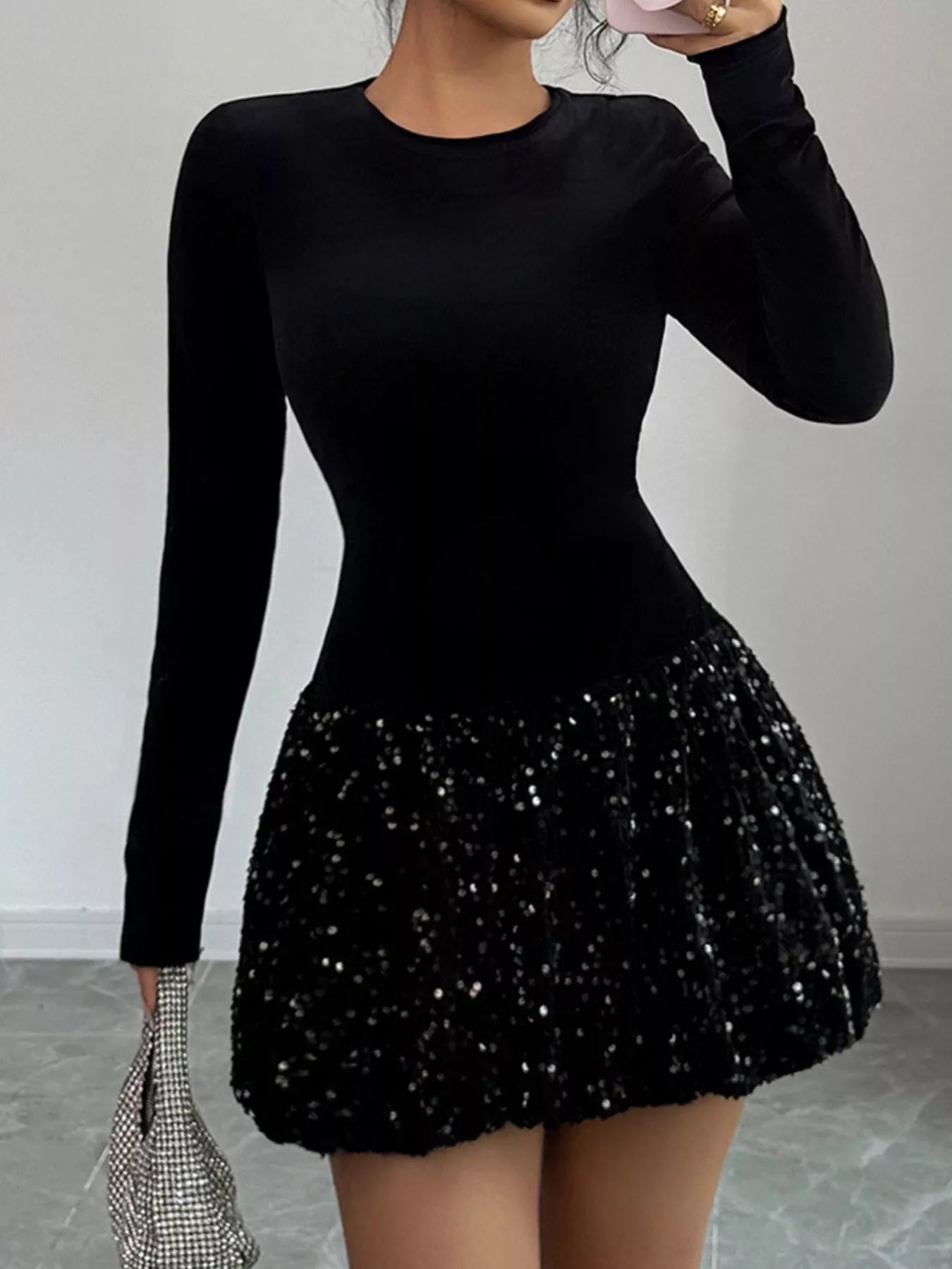 Sequin Long Sleeve Mini Dress - MAD RUFFI