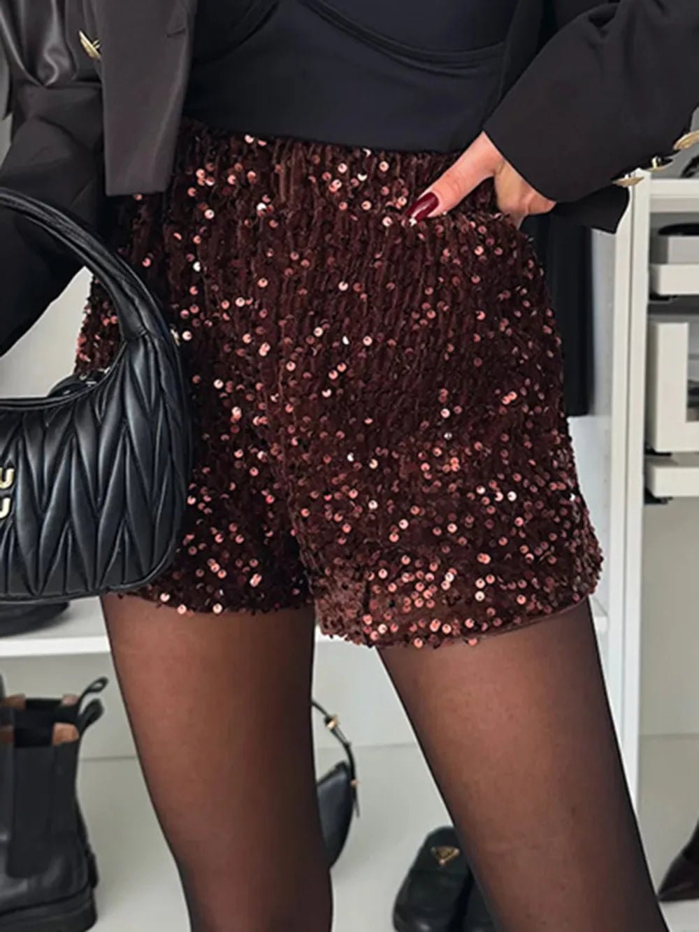 Sequin Mid Rise Shorts - MAD RUFFI