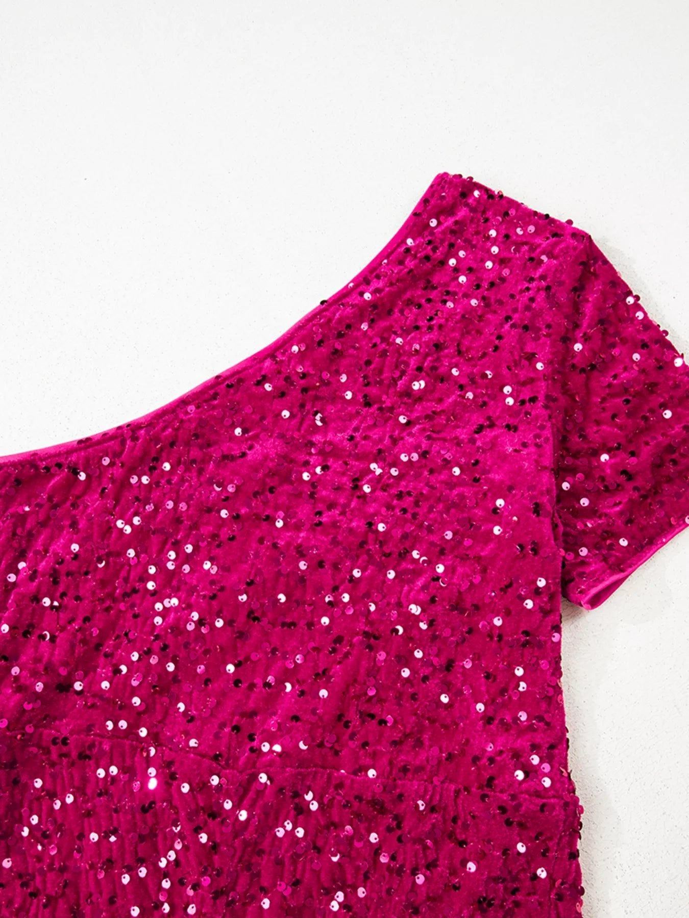 Sequin One - Shoulder Dress with High Slit - MAD RUFFI