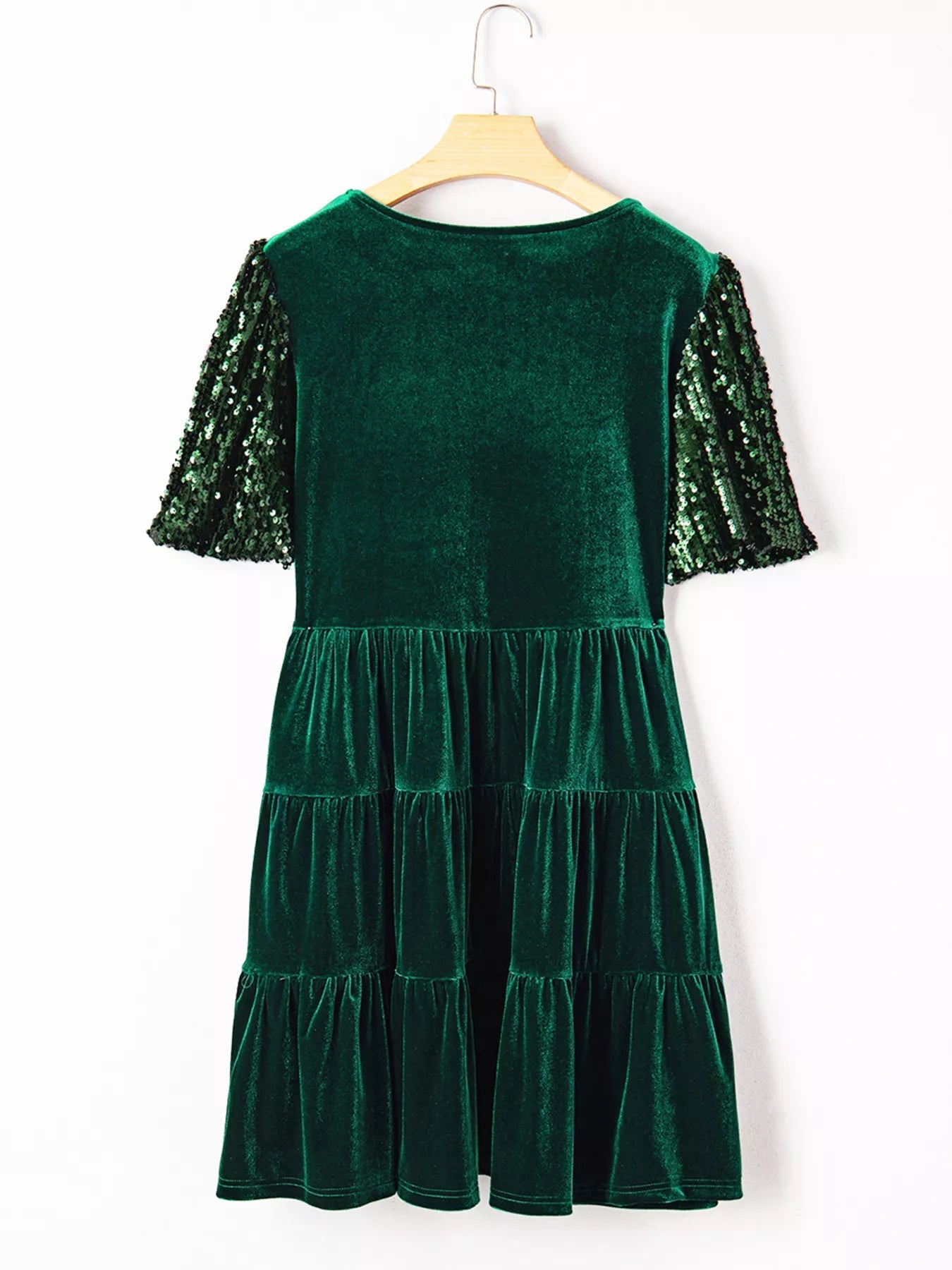 Sequin Puff Sleeve High Waist Tiered Velvet Mini Dress - MAD RUFFI