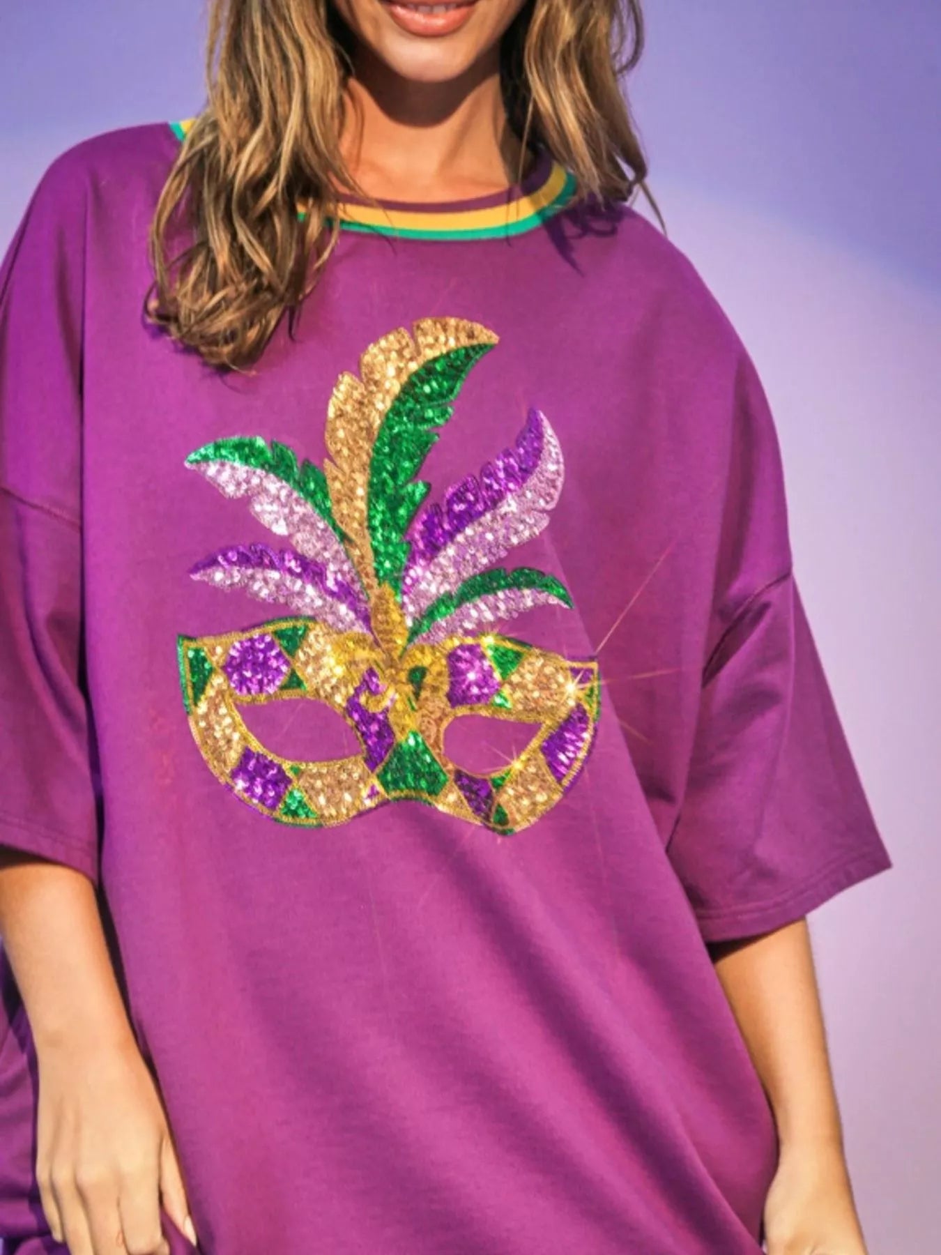 Sequin Round Neck 3/4 Sleeve Dress - MAD RUFFI