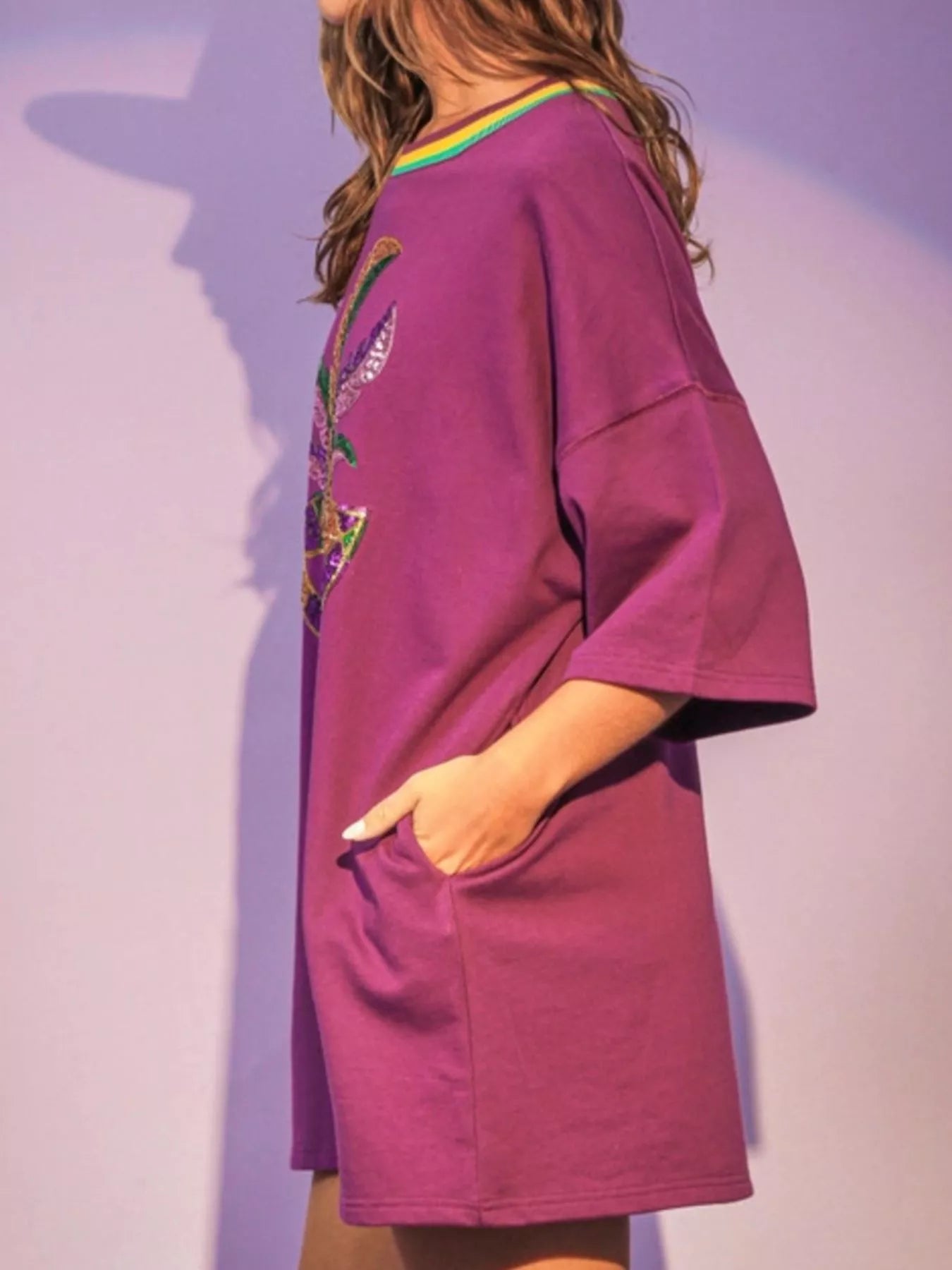 Sequin Round Neck 3/4 Sleeve Dress - MAD RUFFI