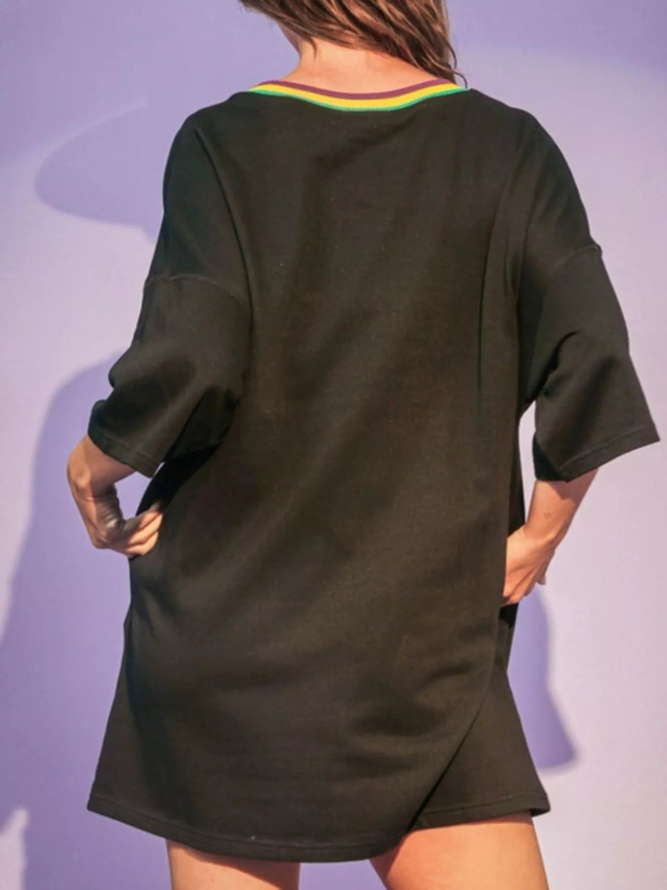 Sequin Round Neck 3/4 Sleeve Dress - MAD RUFFI