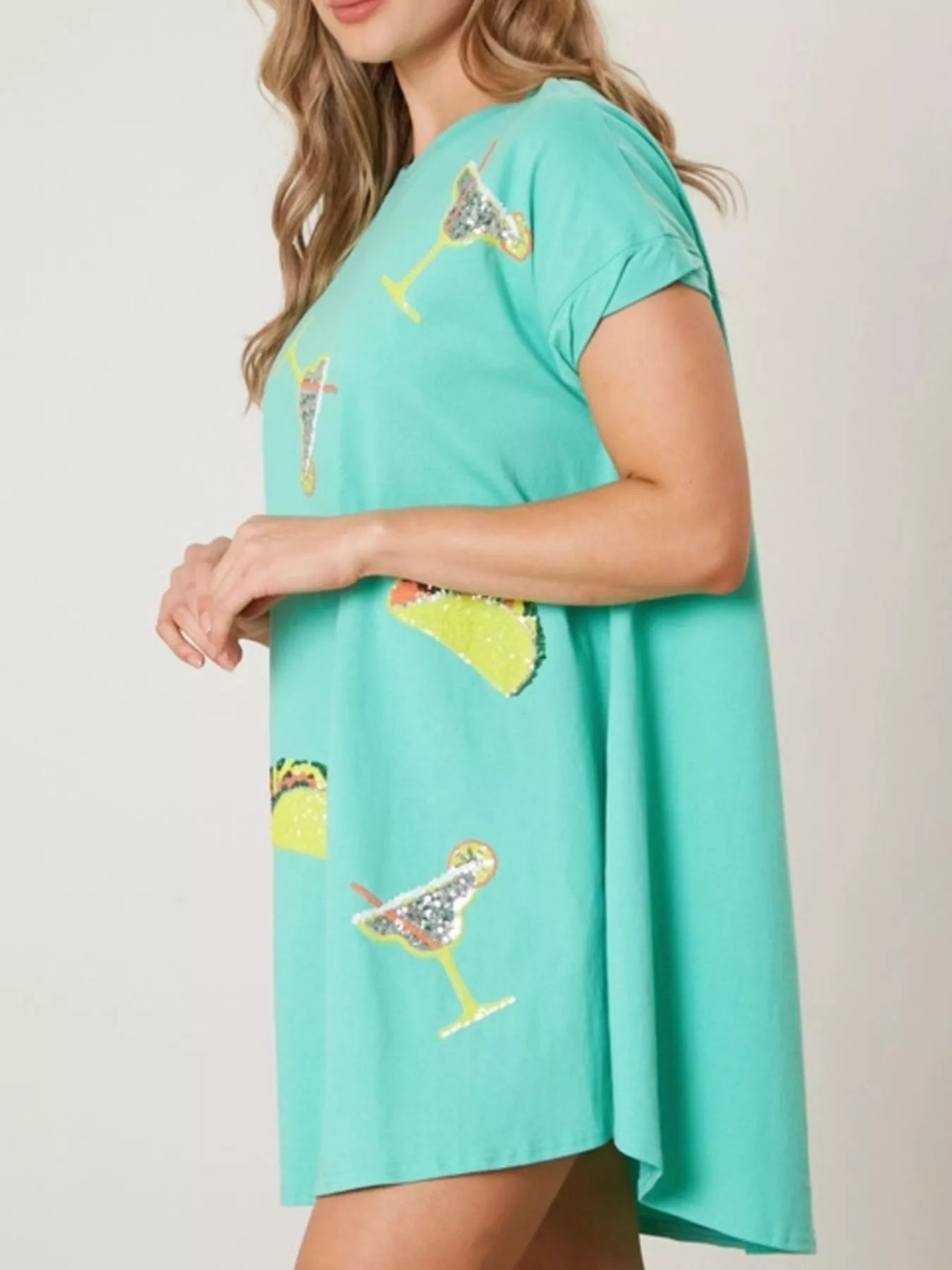 Sequin Short Sleeve Summer Tee Dress - MAD RUFFI