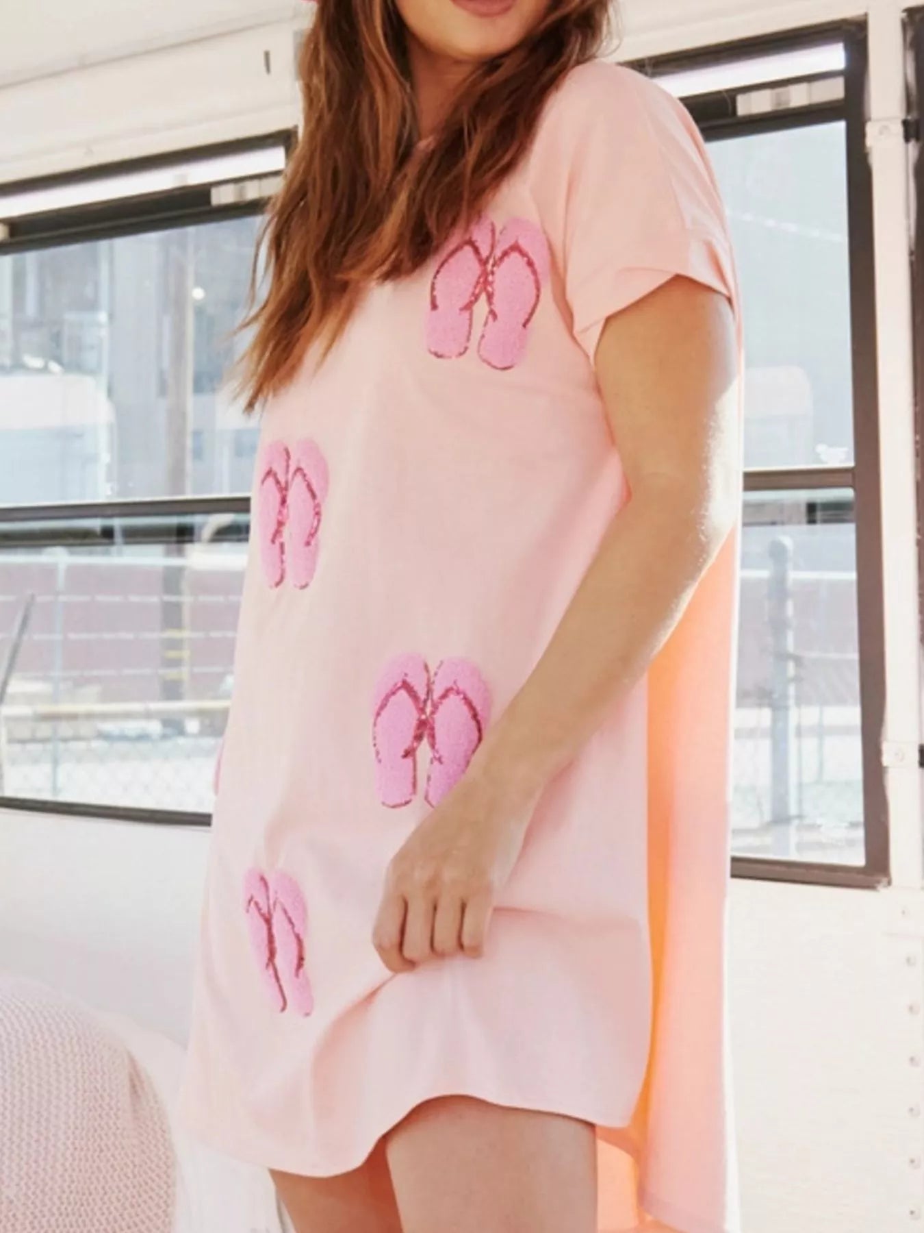 Sequin Short Sleeve Summer Tee Dress - MAD RUFFI