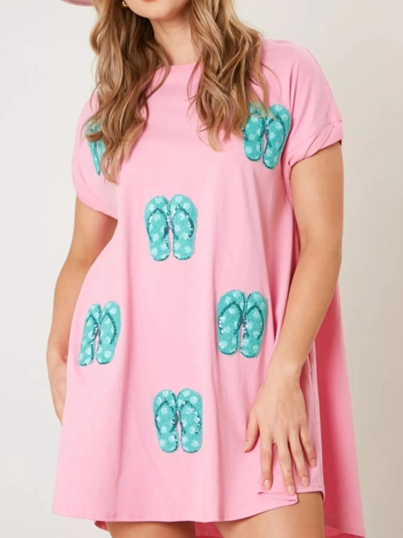 Sequin Short Sleeve Summer Tee Dress - MAD RUFFI