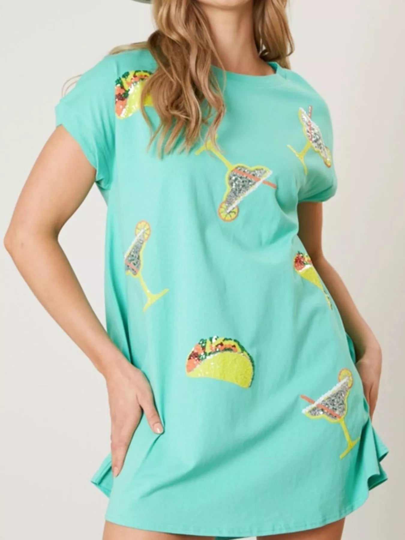 Sequin Short Sleeve Summer Tee Dress - MAD RUFFI