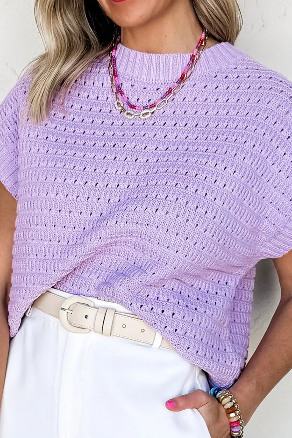 Short Sleeve Knit Sweater Top - MAD RUFFI