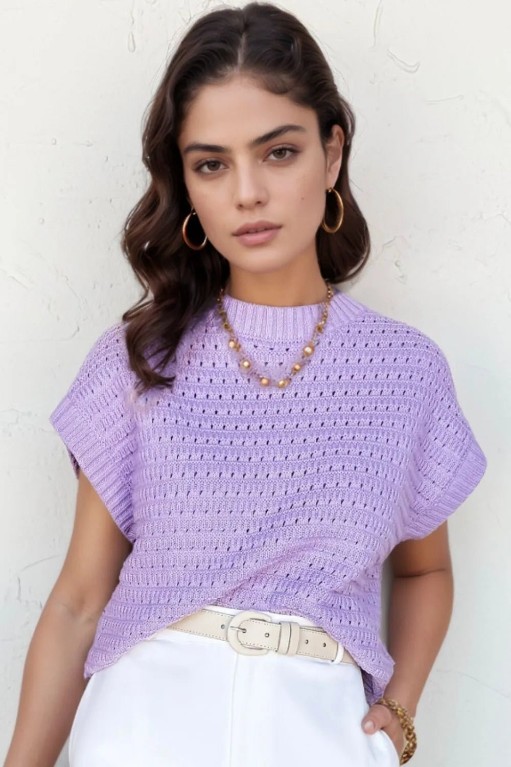 Short Sleeve Knit Sweater Top - MAD RUFFI