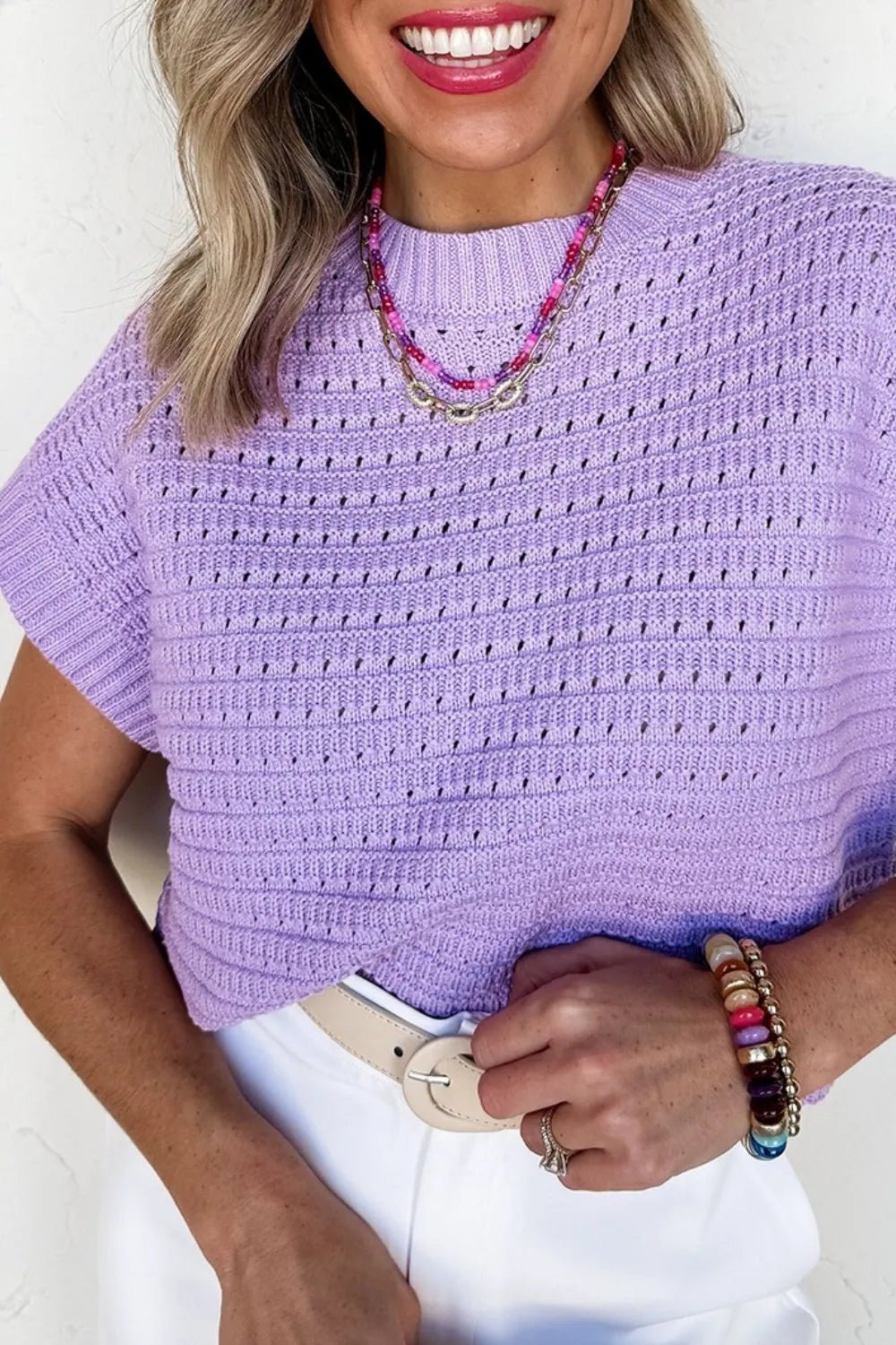 Short Sleeve Knit Sweater Top - MAD RUFFI