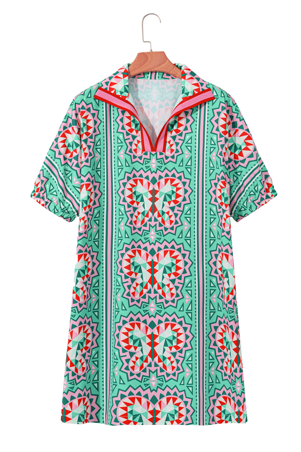 Green Boho Mini Dress with a relaxed fit, flowy silhouette, and playful design, perfect for casual or beach outings.