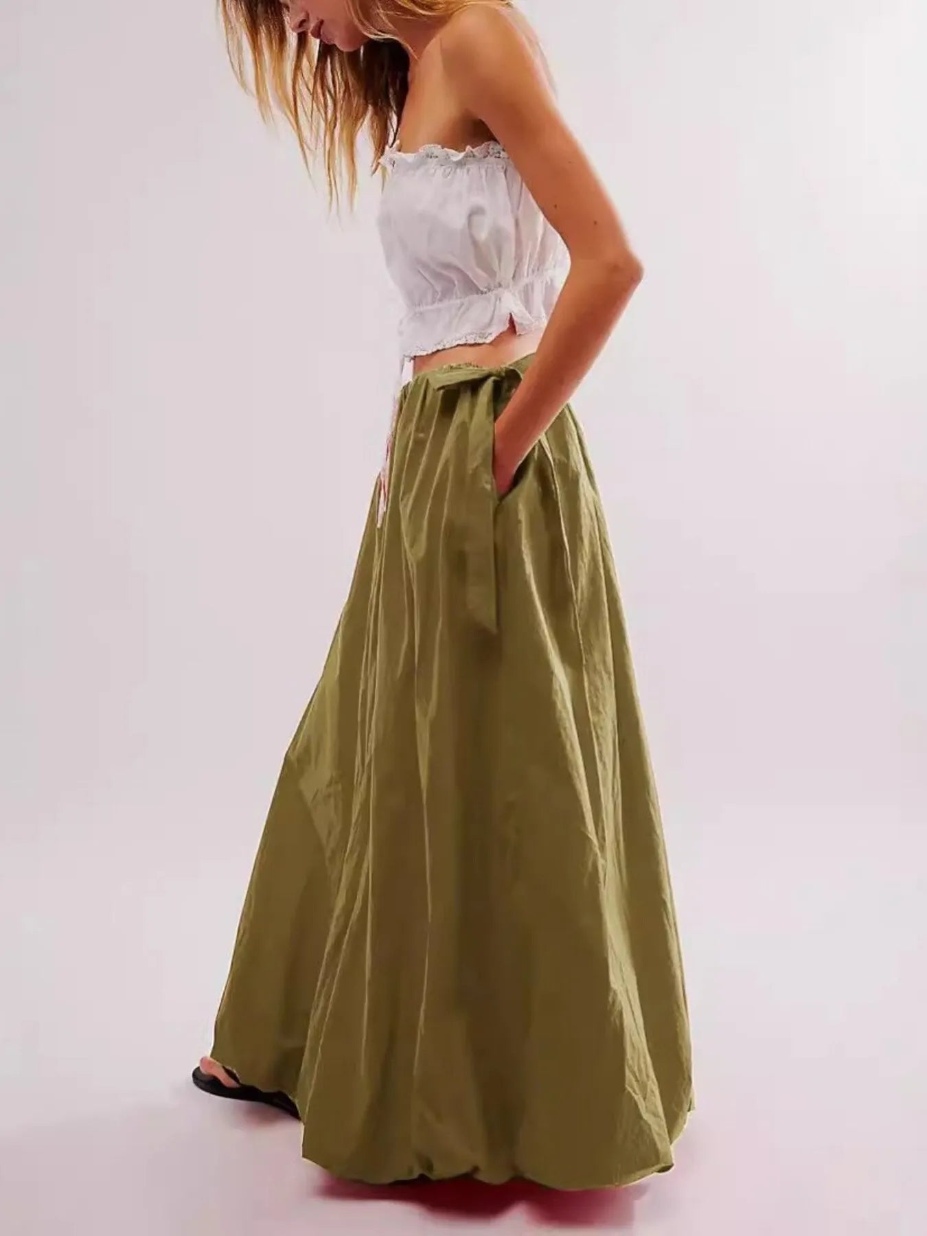 Side Bow Maxi Skirt with Pockets - MAD RUFFI