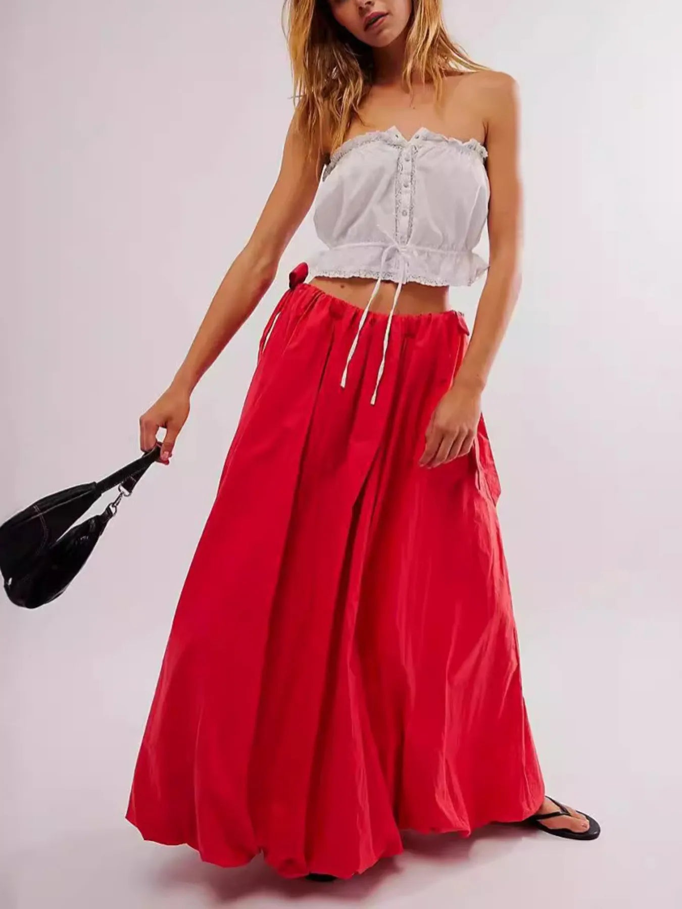 Side Bow Maxi Skirt with Pockets - MAD RUFFI