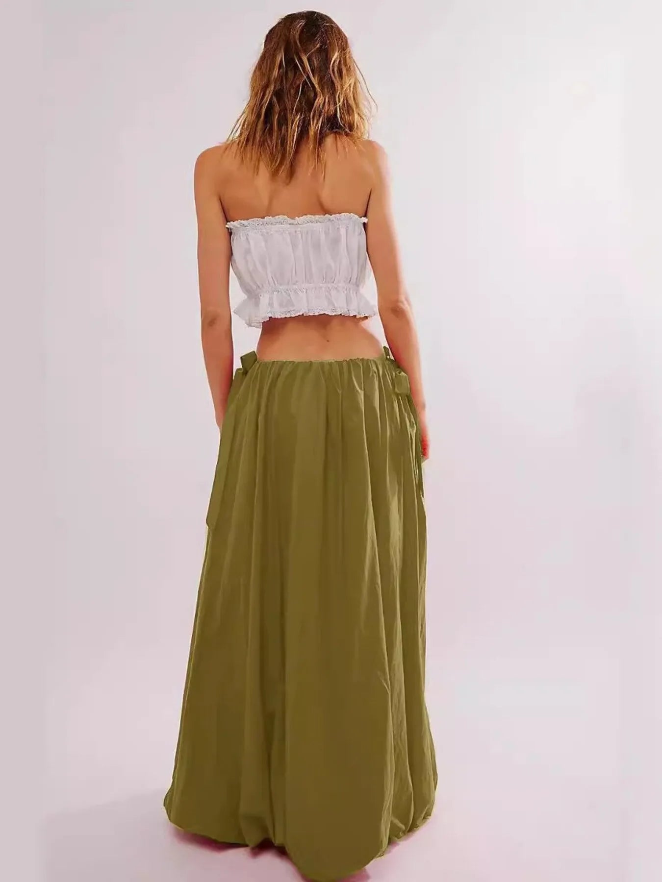 Side Bow Maxi Skirt with Pockets - MAD RUFFI