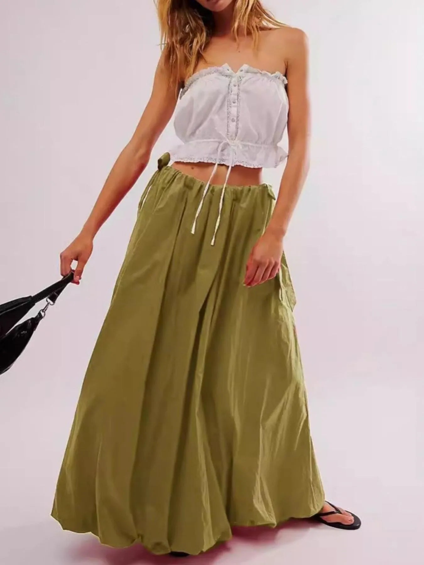 Side Bow Maxi Skirt with Pockets - MAD RUFFI