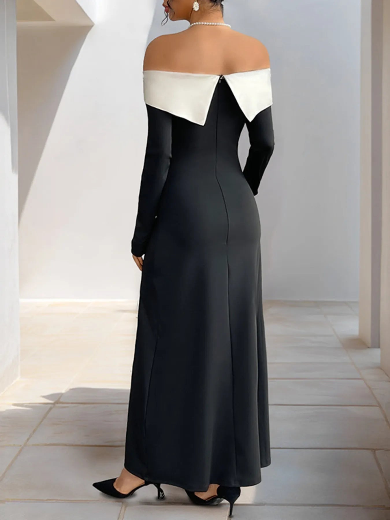 Side Slit Off - Shoulder Maxi Dress - MAD RUFFI