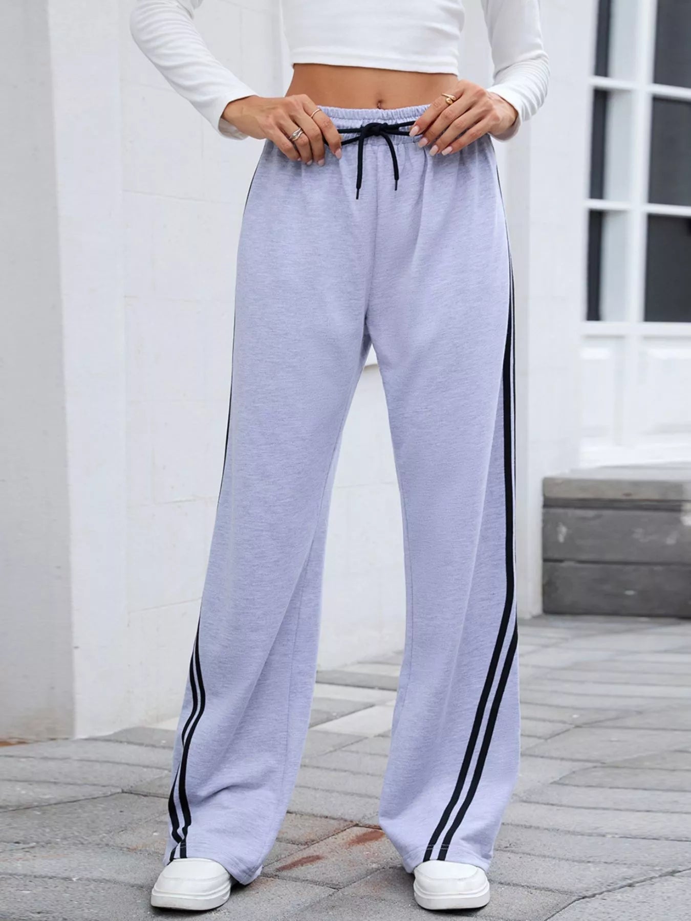 Side Striped Wide Leg Pants - MAD RUFFI