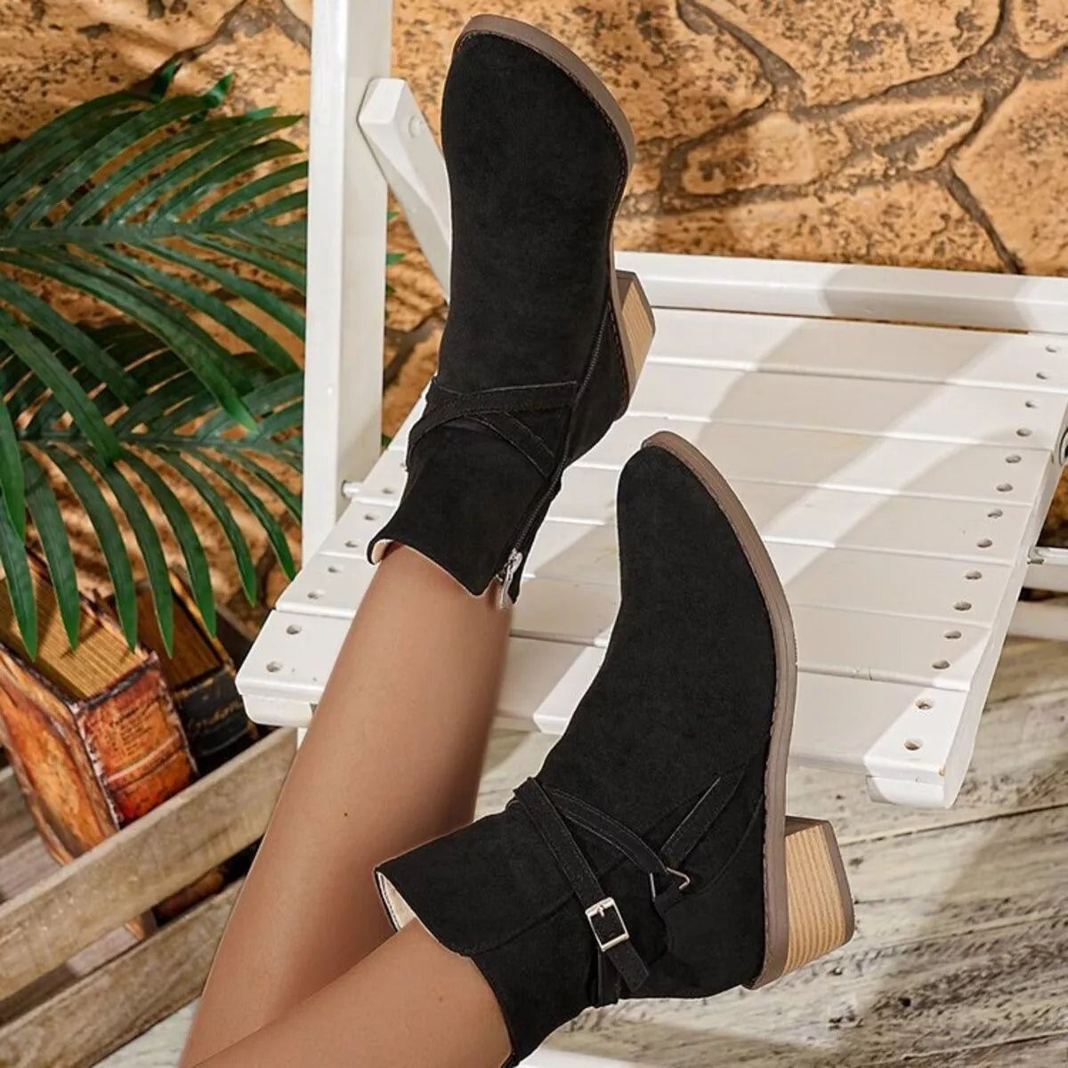 Side Zip Block Heels Boots - MAD RUFFI