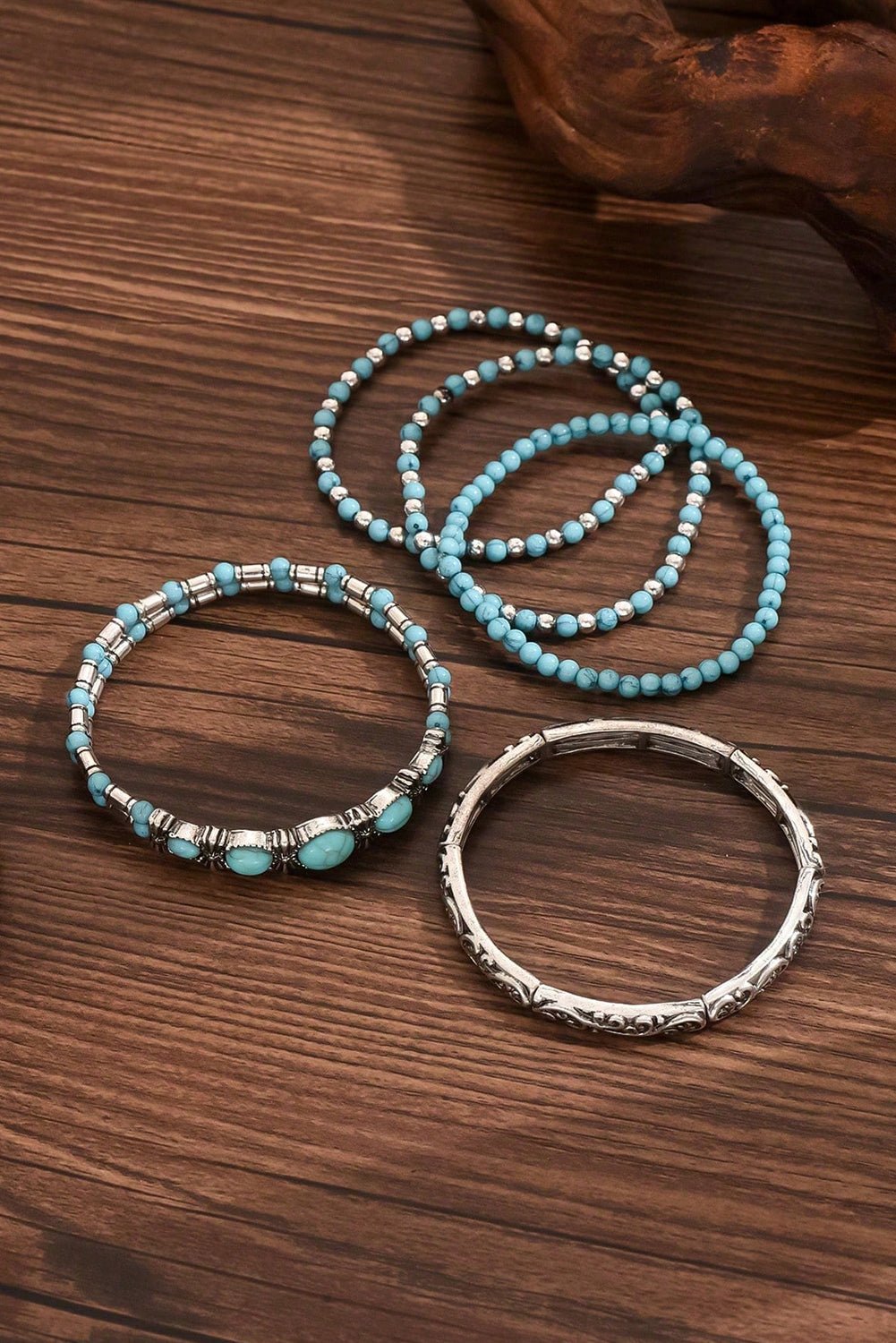 Silvery Boho Turquoise Beaded Bracelet Set - MAD RUFFI