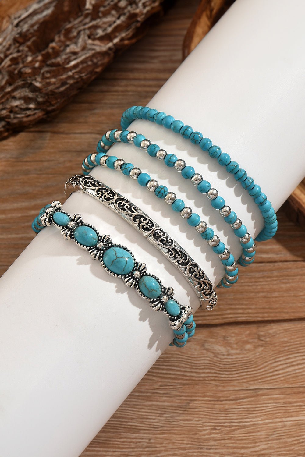Silvery Boho Turquoise Beaded Bracelet Set - MAD RUFFI