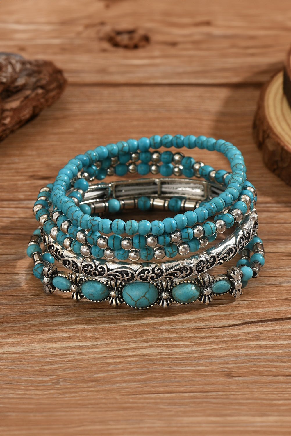 Silvery Boho Turquoise Beaded Bracelet Set - MAD RUFFI