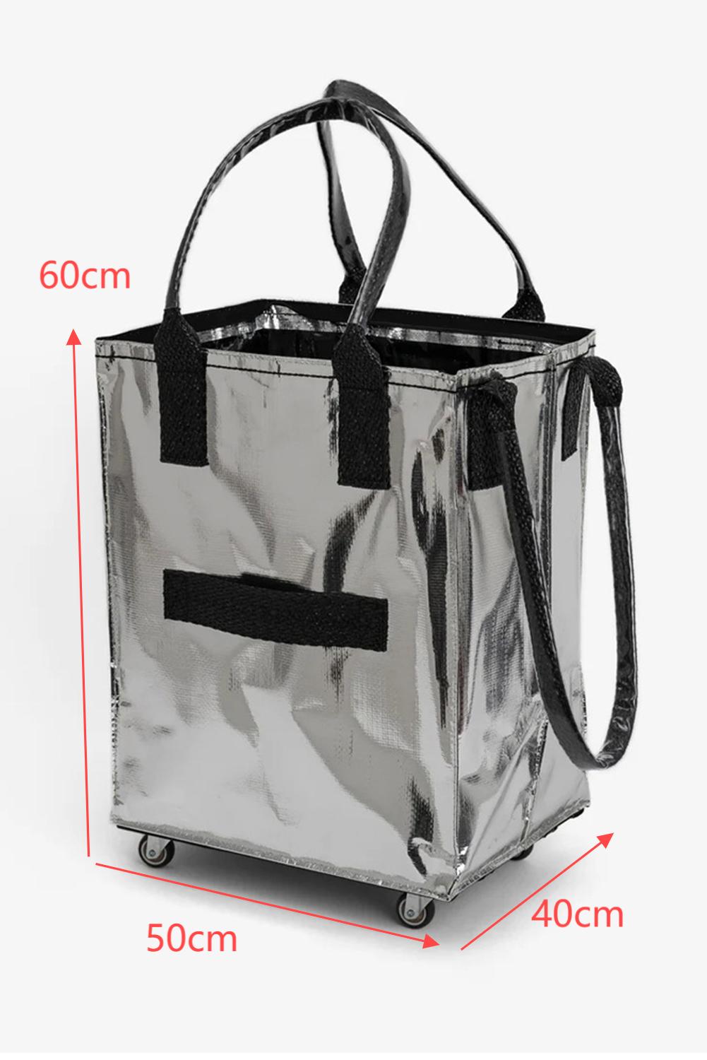 Silvery Foldable Rolling Large Shopping Tote Bag - MAD RUFFI