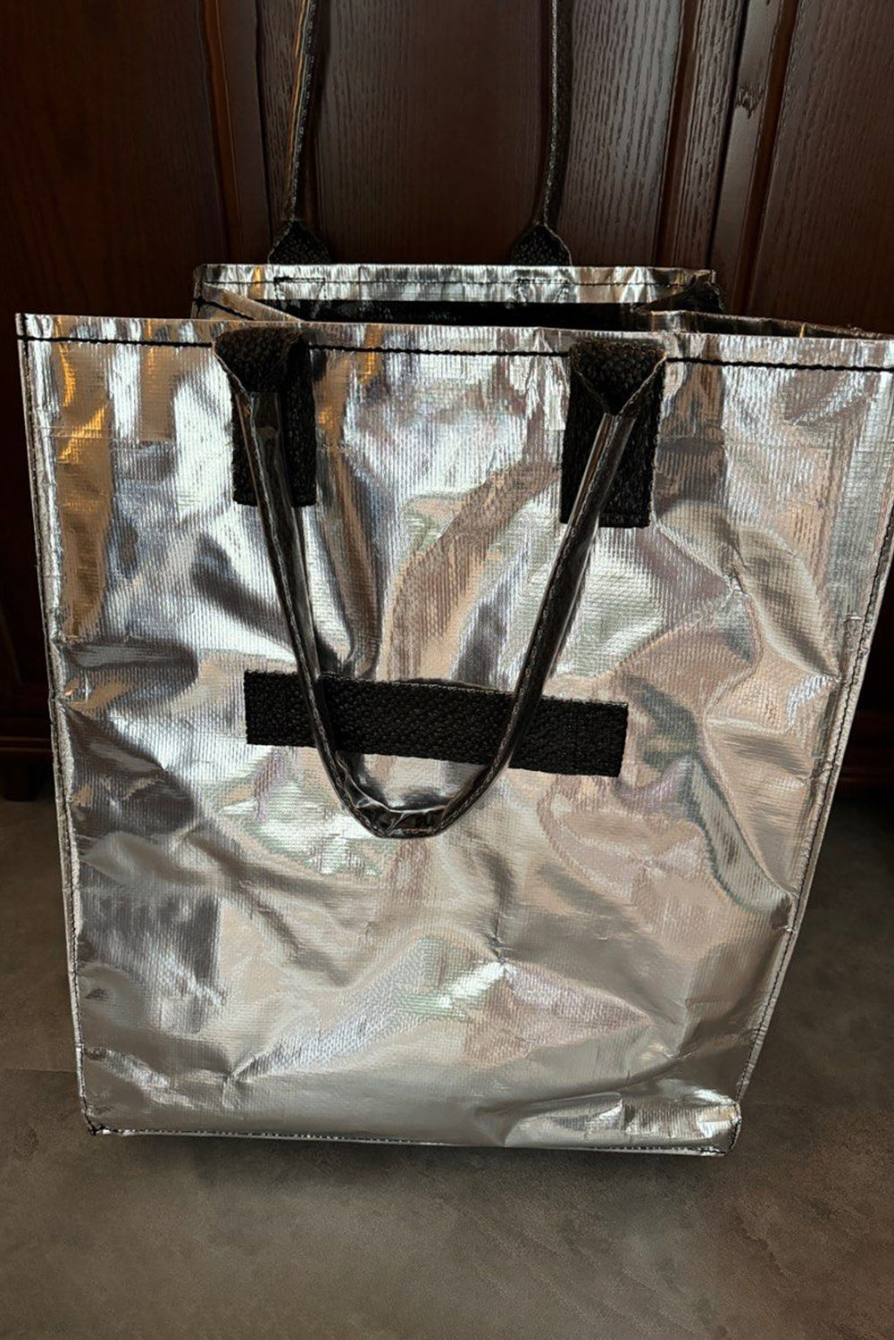 Silvery Foldable Rolling Large Shopping Tote Bag - MAD RUFFI