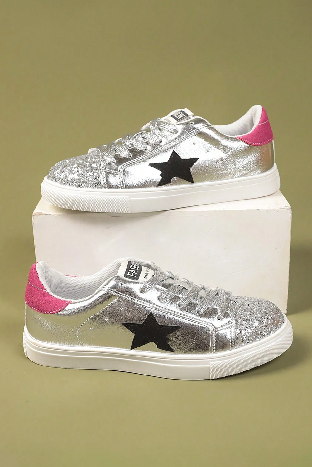 Silvery Metallic Luster Star Pattern Slip On Sneakers - MAD RUFFI