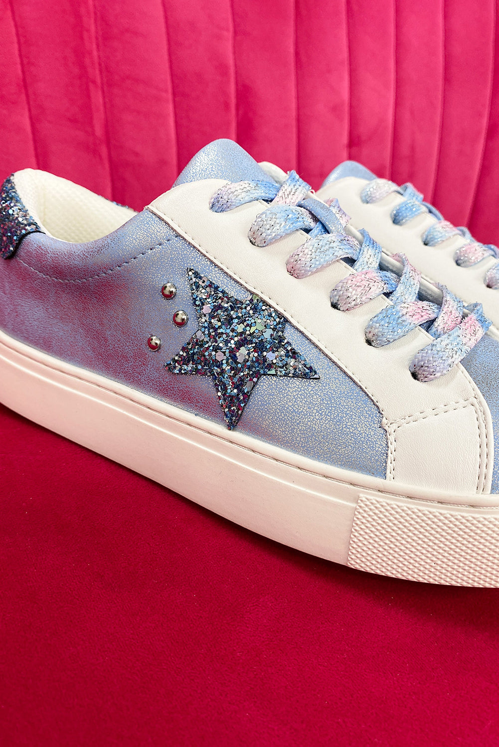 Silvery Star Sequin Patchwork Criss Cross Lace Up Sneakers - MAD RUFFI