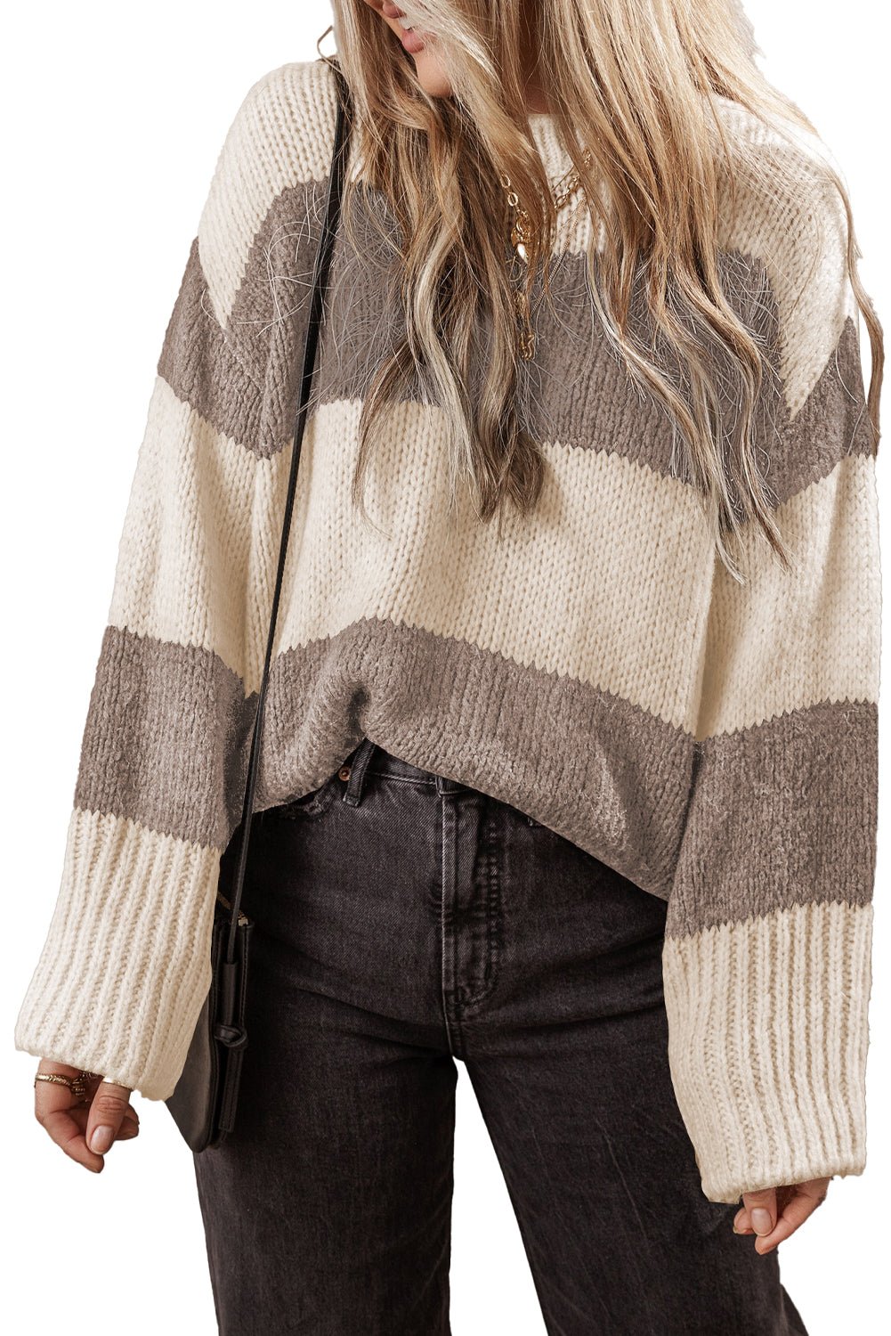 Simply Taupe Colorblock Loose Pullover Sweater - MAD RUFFI