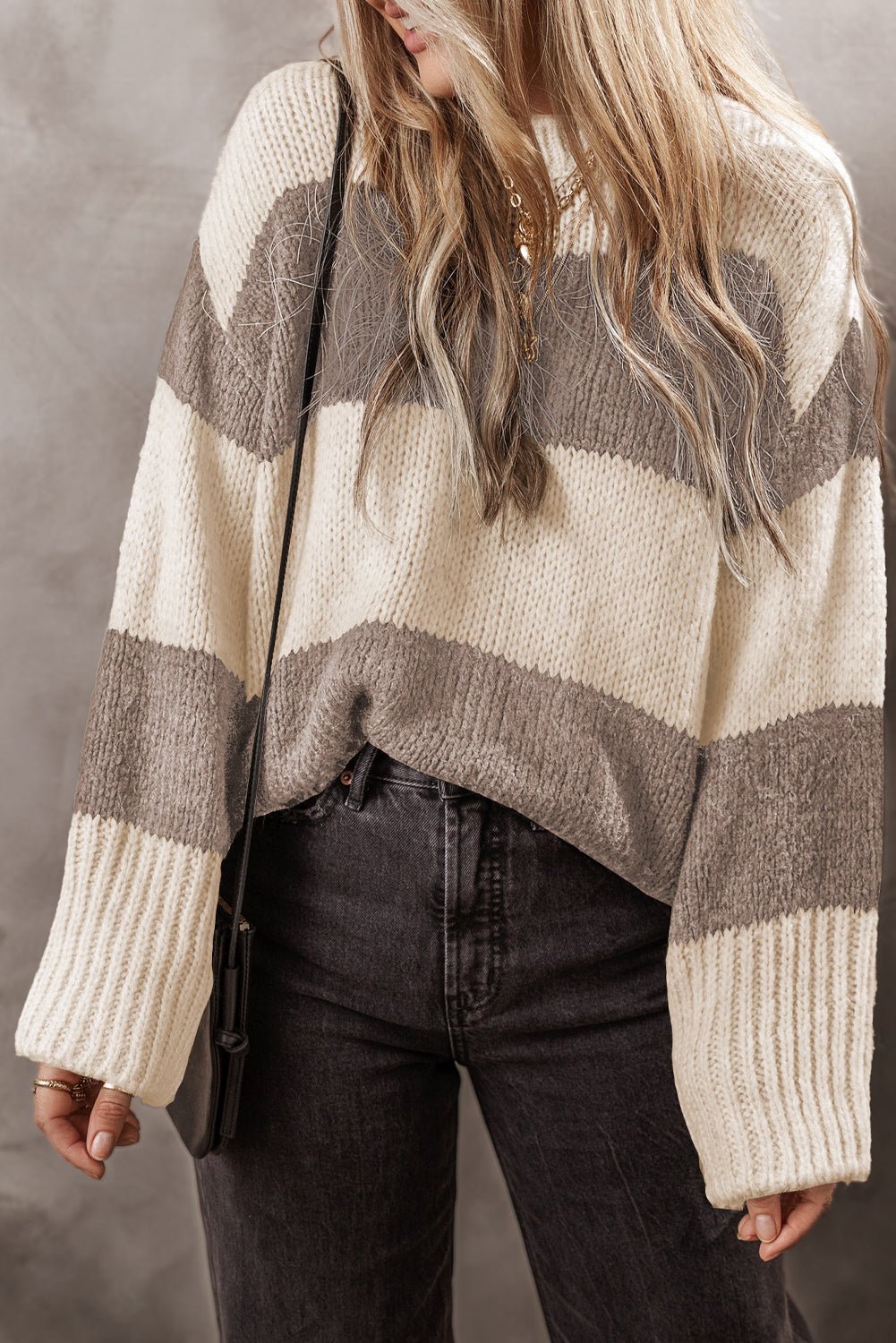 Simply Taupe Colorblock Loose Pullover Sweater - MAD RUFFI