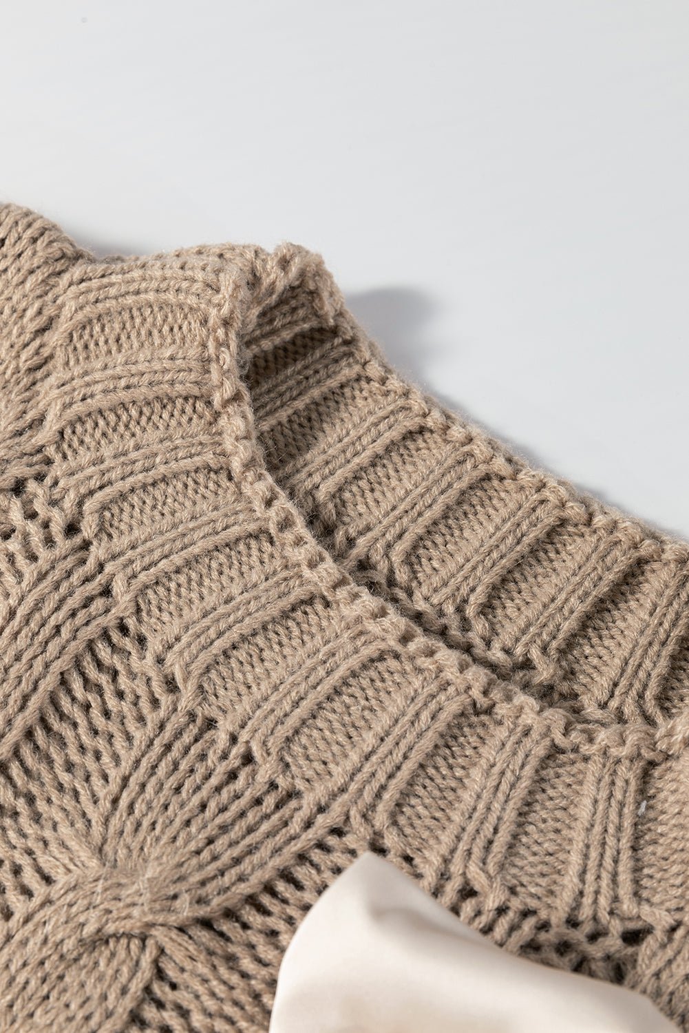 Simply Taupe Satin Bowknot Cable Knit Top - MAD RUFFI